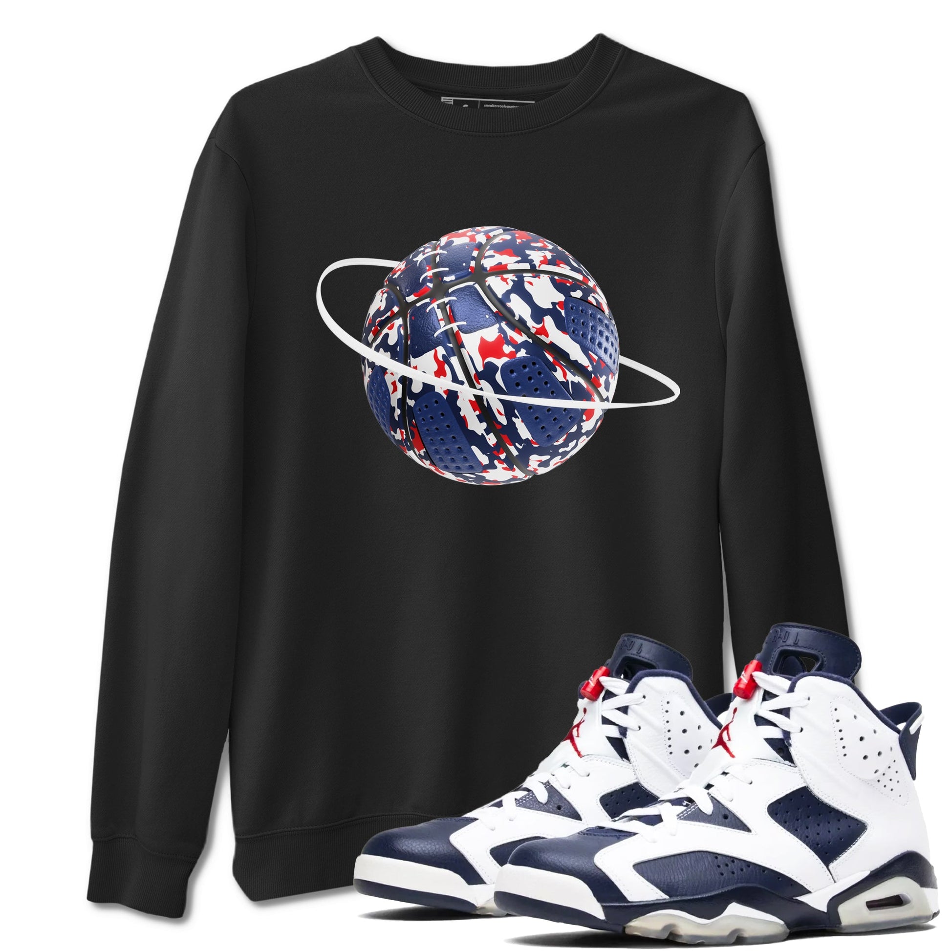 6s White And Midnight Navy shirts to match jordans Camo Basketball Planet sneaker match tees Air Jordan 6 White And Midnight Navy SNRT Sneaker Tees streetwear brand Black 1 unisex cotton tee