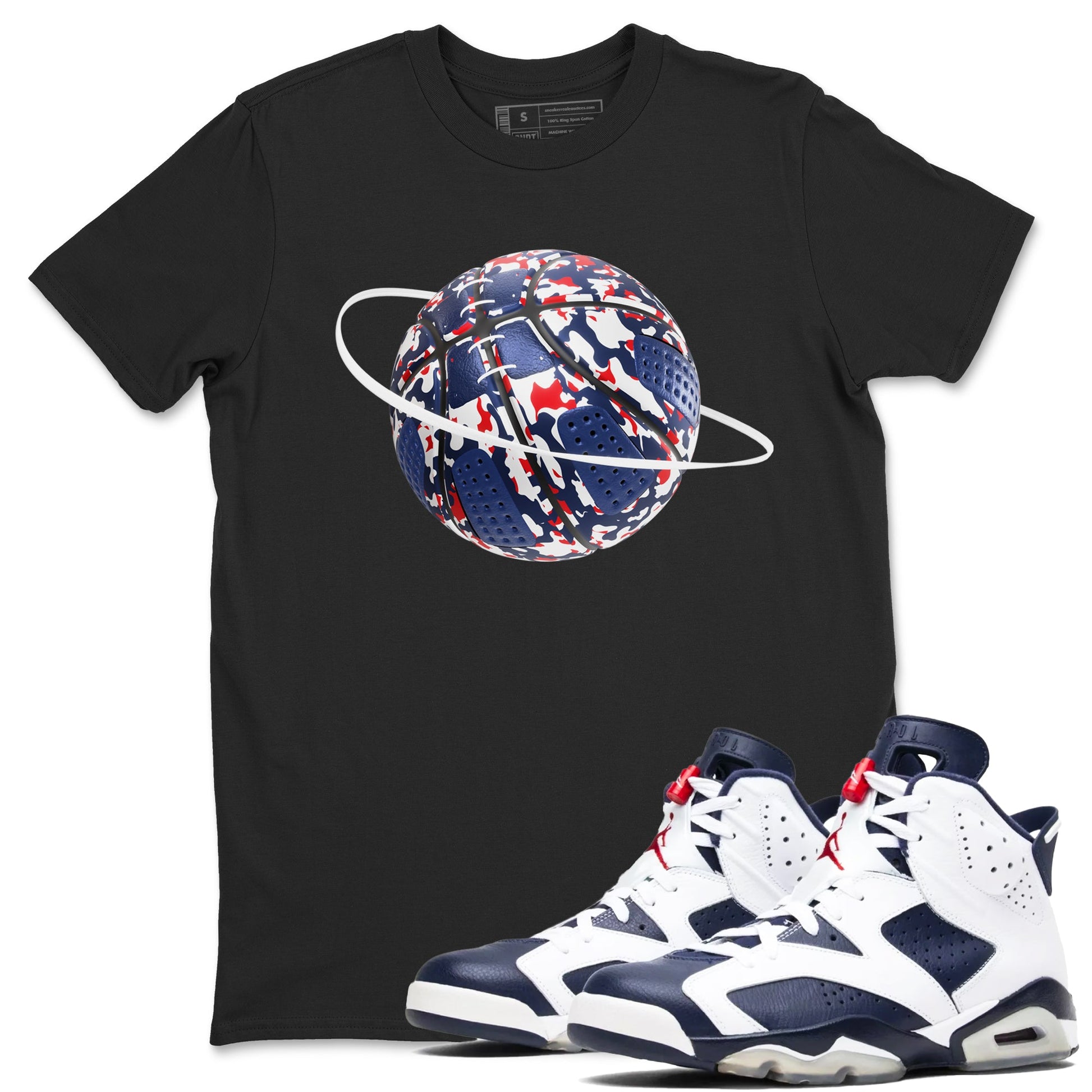 6s White And Midnight Navy shirts to match jordans Camo Basketball Planet sneaker match tees Air Jordan 6 White And Midnight Navy SNRT Sneaker Tees streetwear brand Black 1 unisex cotton tee