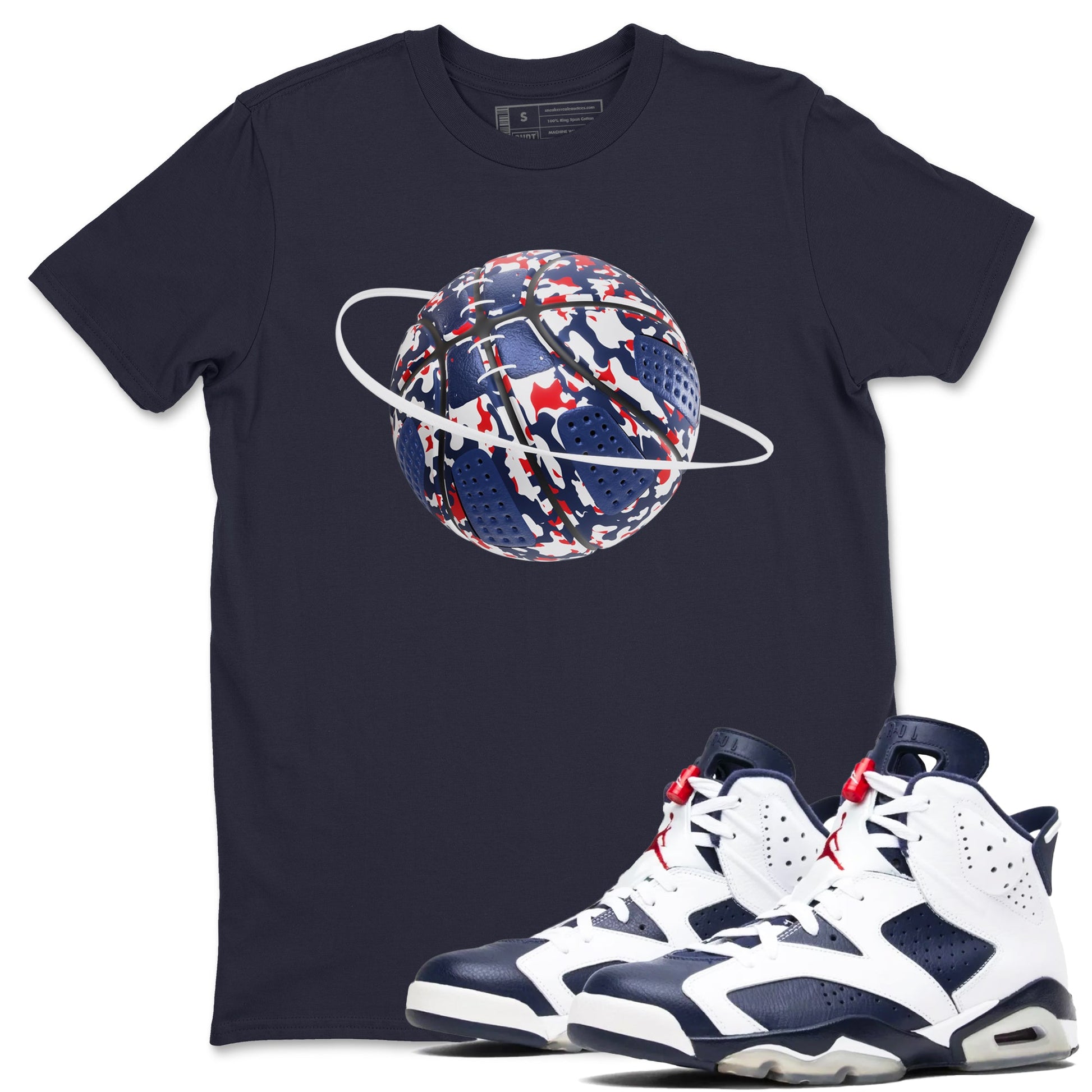 6s White And Midnight Navy shirts to match jordans Camo Basketball Planet sneaker match tees Air Jordan 6 White And Midnight Navy SNRT Sneaker Tees streetwear brand Navy 1 unisex cotton tee