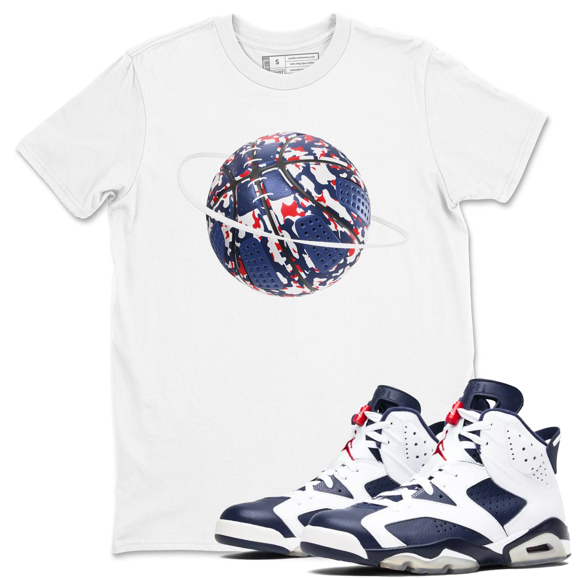 6s White And Midnight Navy shirts to match jordans Camo Basketball Planet sneaker match tees Air Jordan 6 White And Midnight Navy SNRT Sneaker Tees streetwear brand White 1 unisex cotton tee