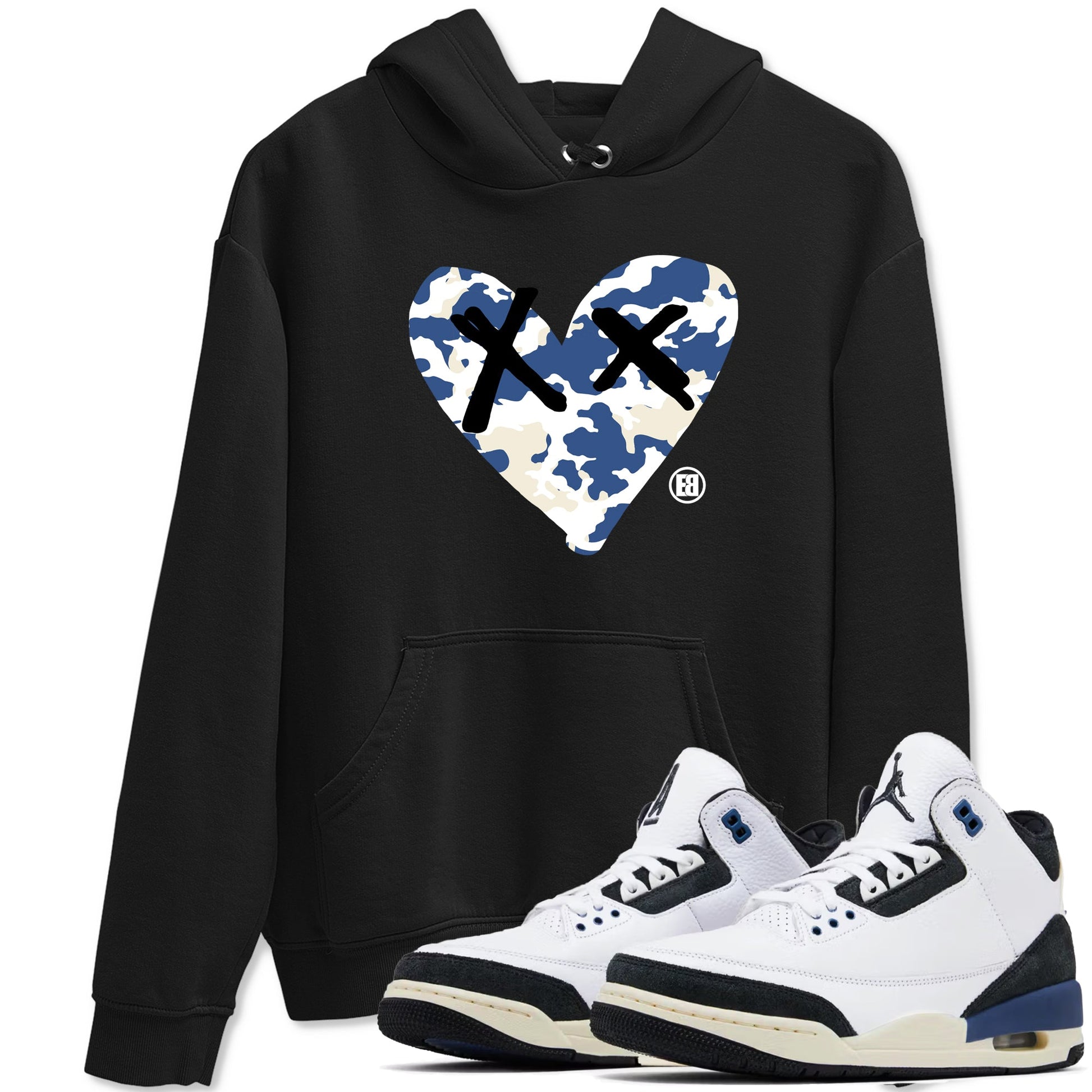 A Ma Maniere Air Jordan 3 Diffused Blue shirts to match jordans Camo Heart graphic tee Jordan 3 For The Love best t-shirts to wear with jordans SNRT Sneaker Tees unisex cotton Black 1 shirts