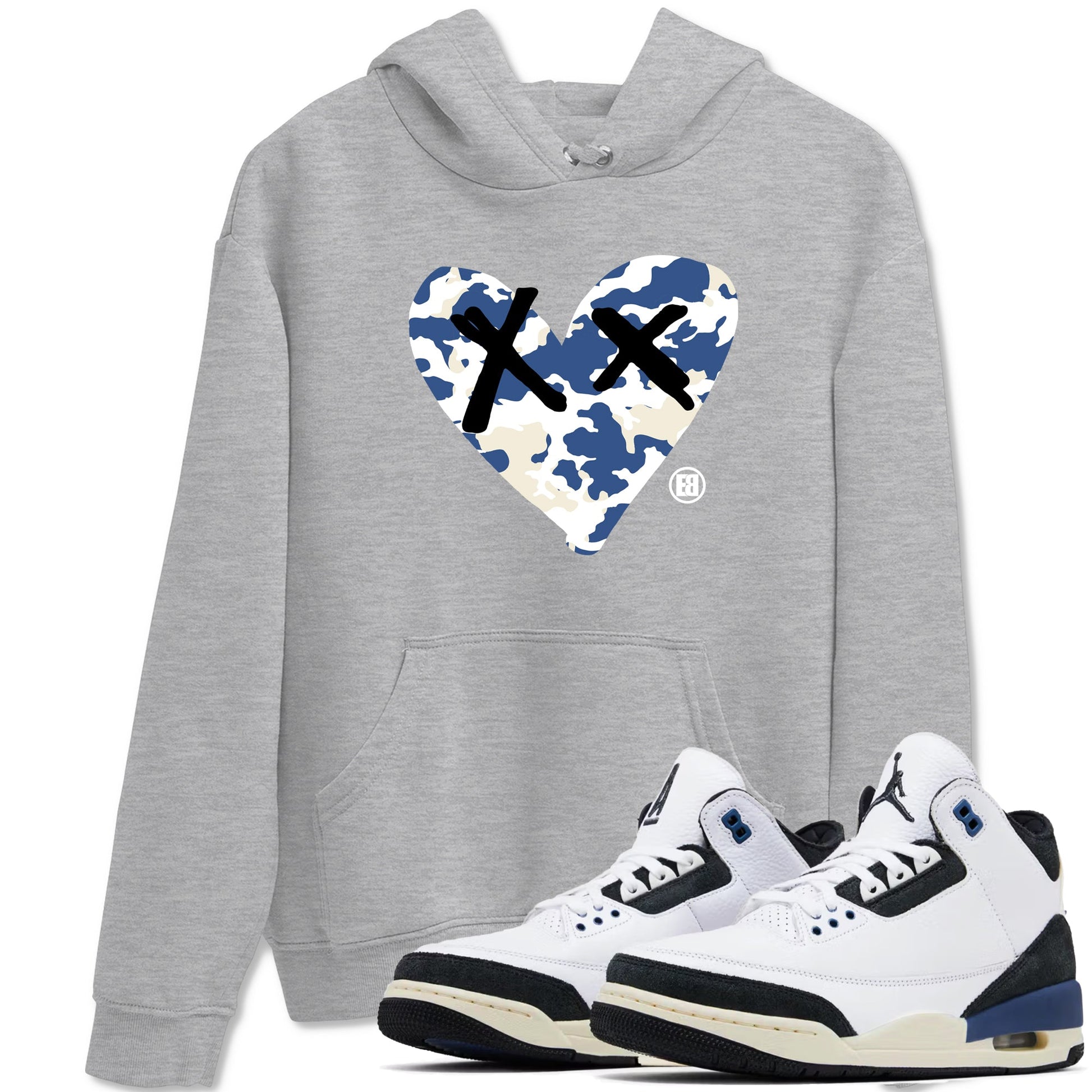 A Ma Maniere Air Jordan 3 Diffused Blue shirts to match jordans Camo Heart graphic tee Jordan 3 For The Love best t-shirts to wear with jordans SNRT Sneaker Tees unisex cotton Heather Grey 1 shirts