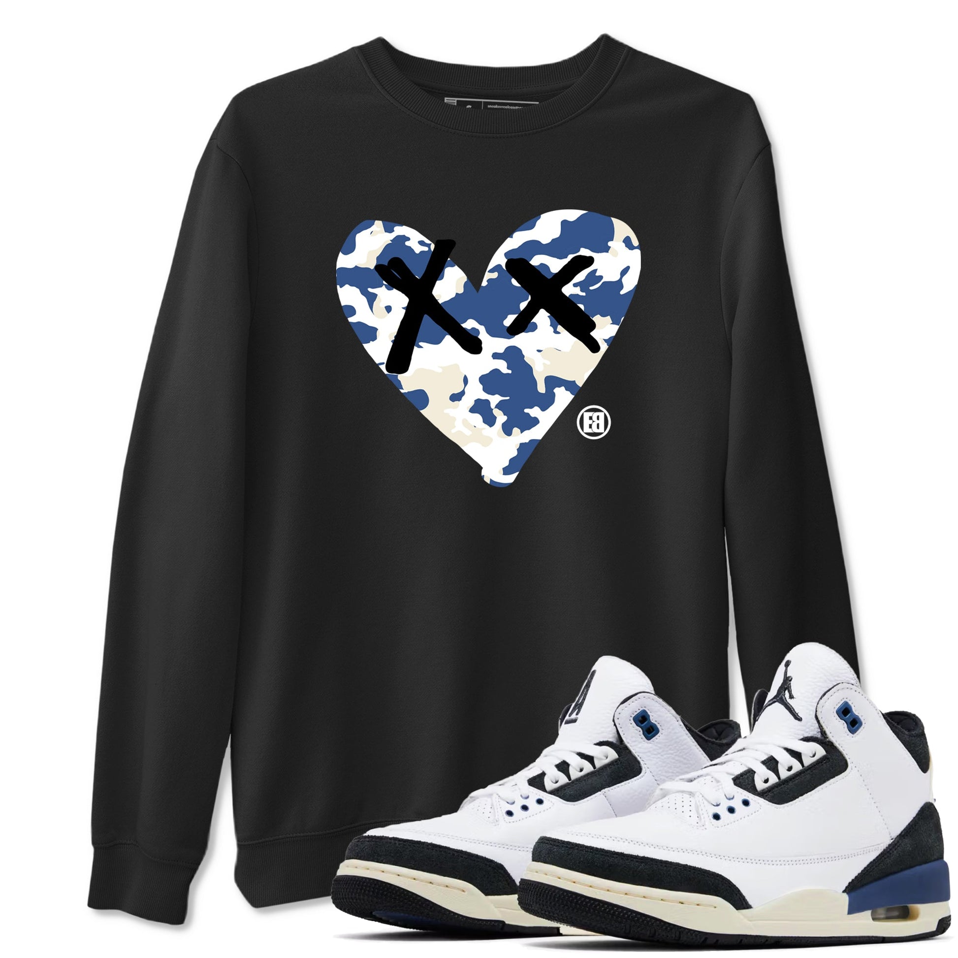 A Ma Maniere Air Jordan 3 Diffused Blue shirts to match jordans Camo Heart graphic tee Jordan 3 For The Love best t-shirts to wear with jordans SNRT Sneaker Tees unisex cotton Black 1 shirts
