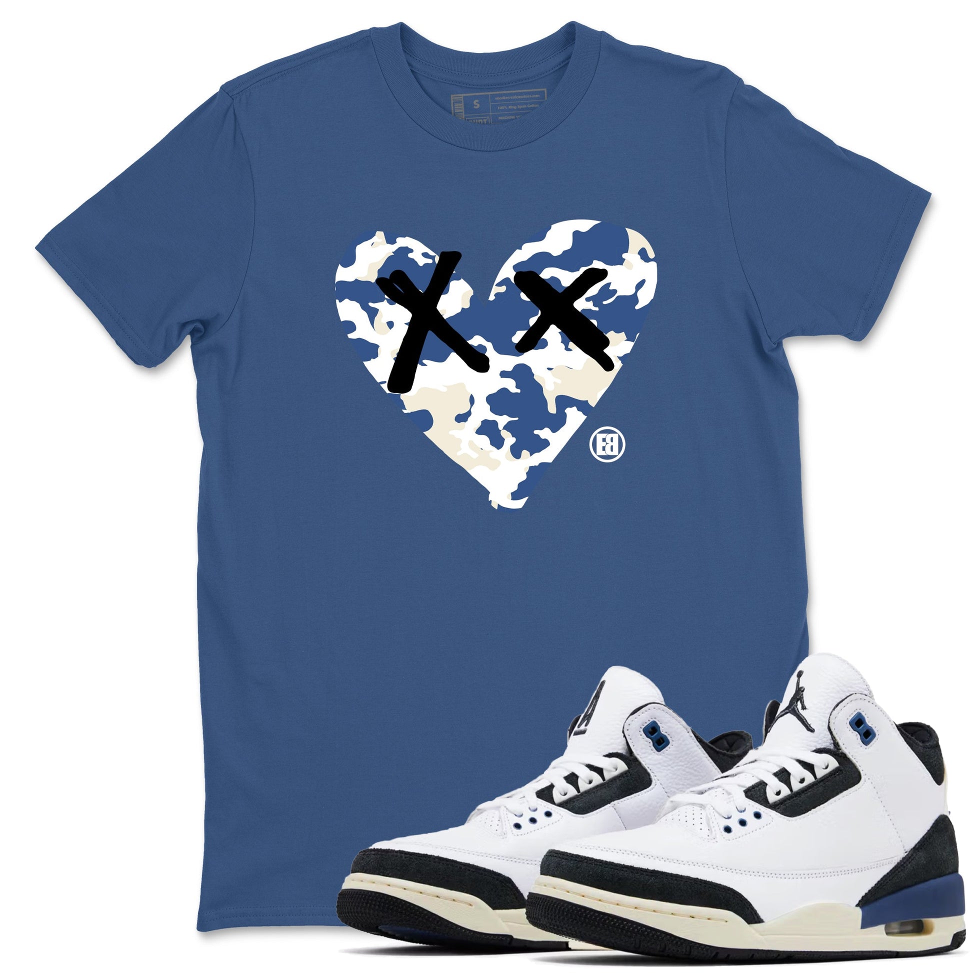 A Ma Maniere Air Jordan 3 Diffused Blue shirts to match jordans Camo Heart graphic tee Jordan 3 For The Love best t-shirts to wear with jordans SNRT Sneaker Tees unisex cotton Denim Blue 1 shirts