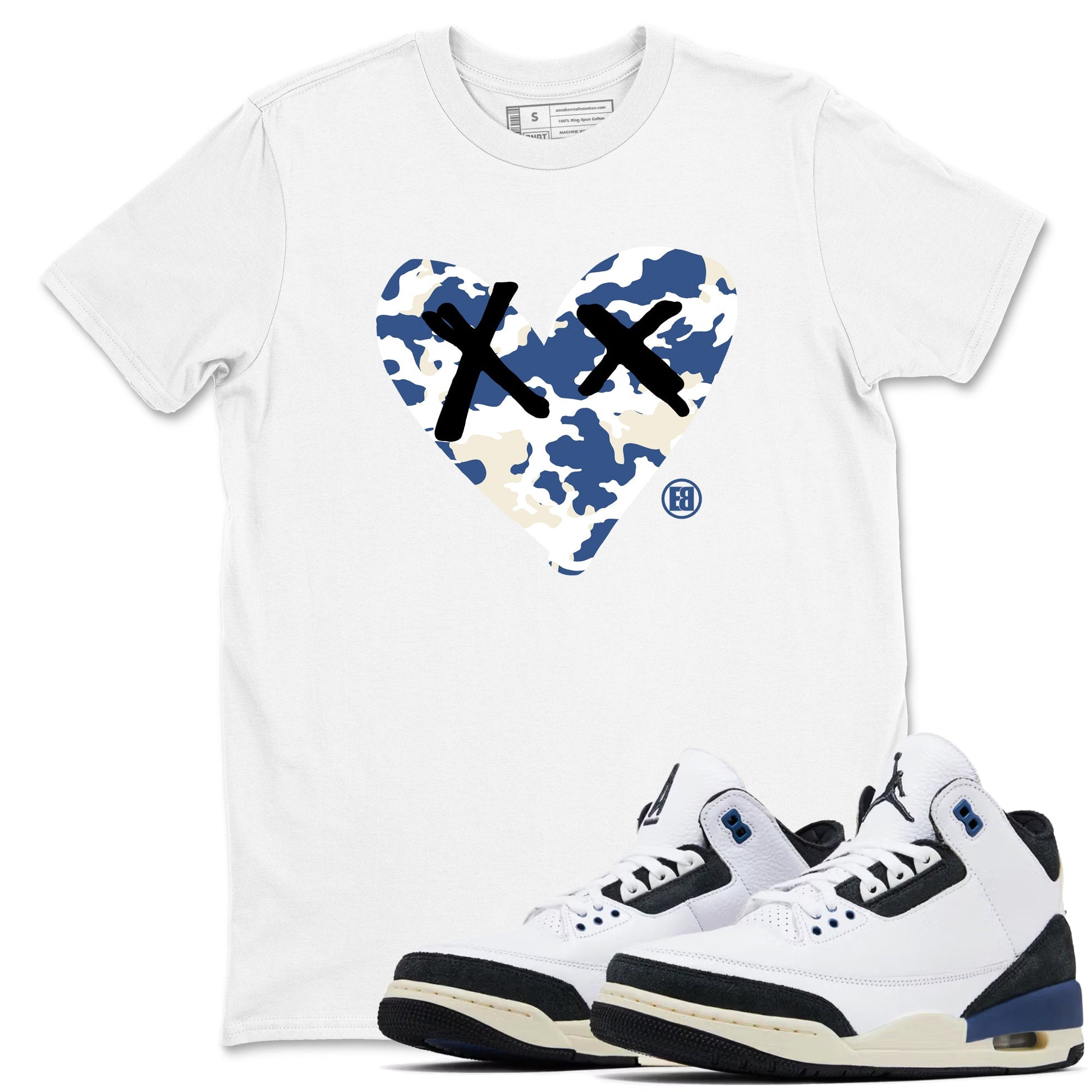 A Ma Maniere Air Jordan 3 Diffused Blue shirts to match jordans Camo Heart graphic tee Jordan 3 For The Love best t-shirts to wear with jordans SNRT Sneaker Tees unisex cotton White 1 shirts