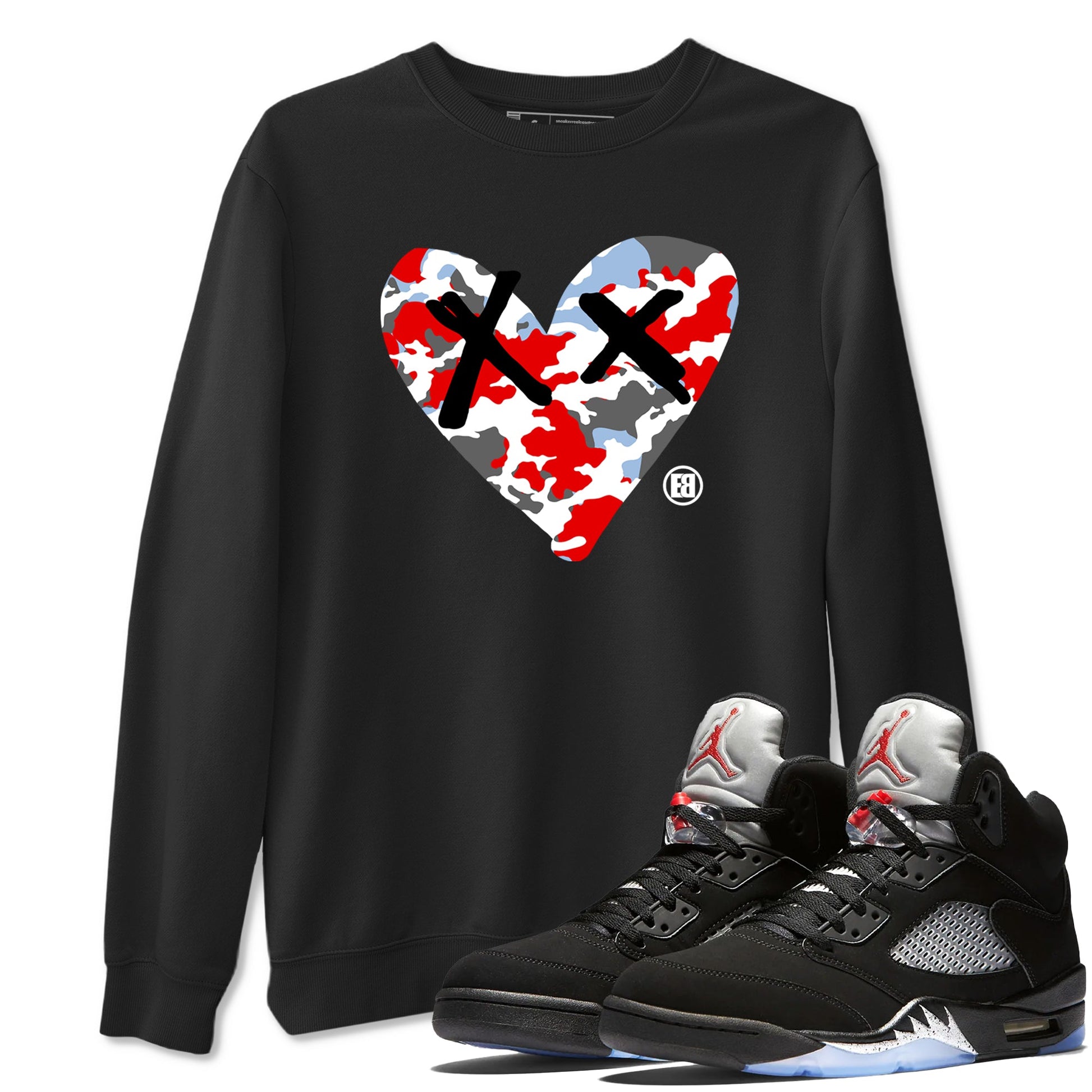 AJ5 Reimagined shirts to match jordans Camo Heart best t shirts to wear with jordans Air Jordan 5 Retro OG Reimagined match shoes to clothes SNRT Sneaker Tees unisex cotton Black 1 shirts