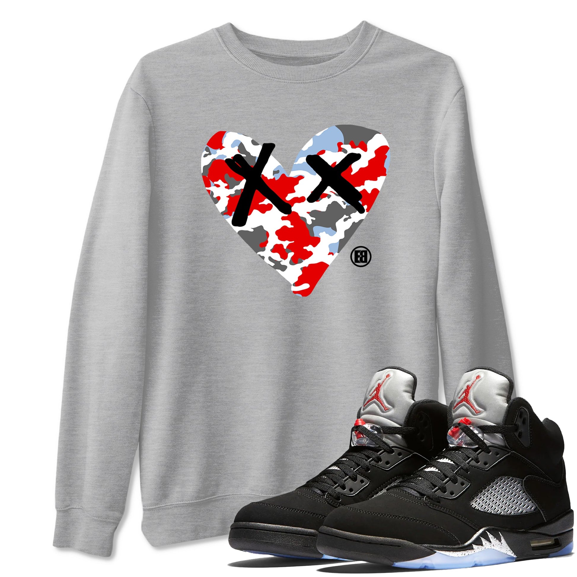 AJ5 Reimagined shirts to match jordans Camo Heart best t shirts to wear with jordans Air Jordan 5 Retro OG Reimagined match shoes to clothes SNRT Sneaker Tees unisex cotton Heather Grey 1 shirts