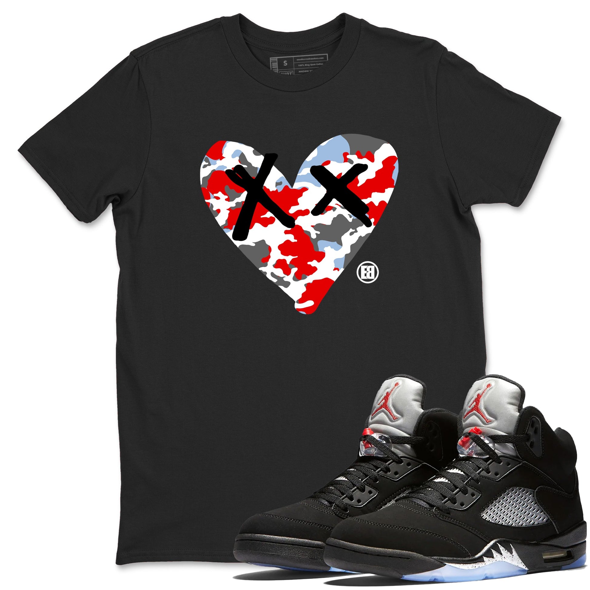 AJ5 Reimagined shirts to match jordans Camo Heart best t shirts to wear with jordans Air Jordan 5 Retro OG Reimagined match shoes to clothes SNRT Sneaker Tees unisex cotton Black 1 shirts