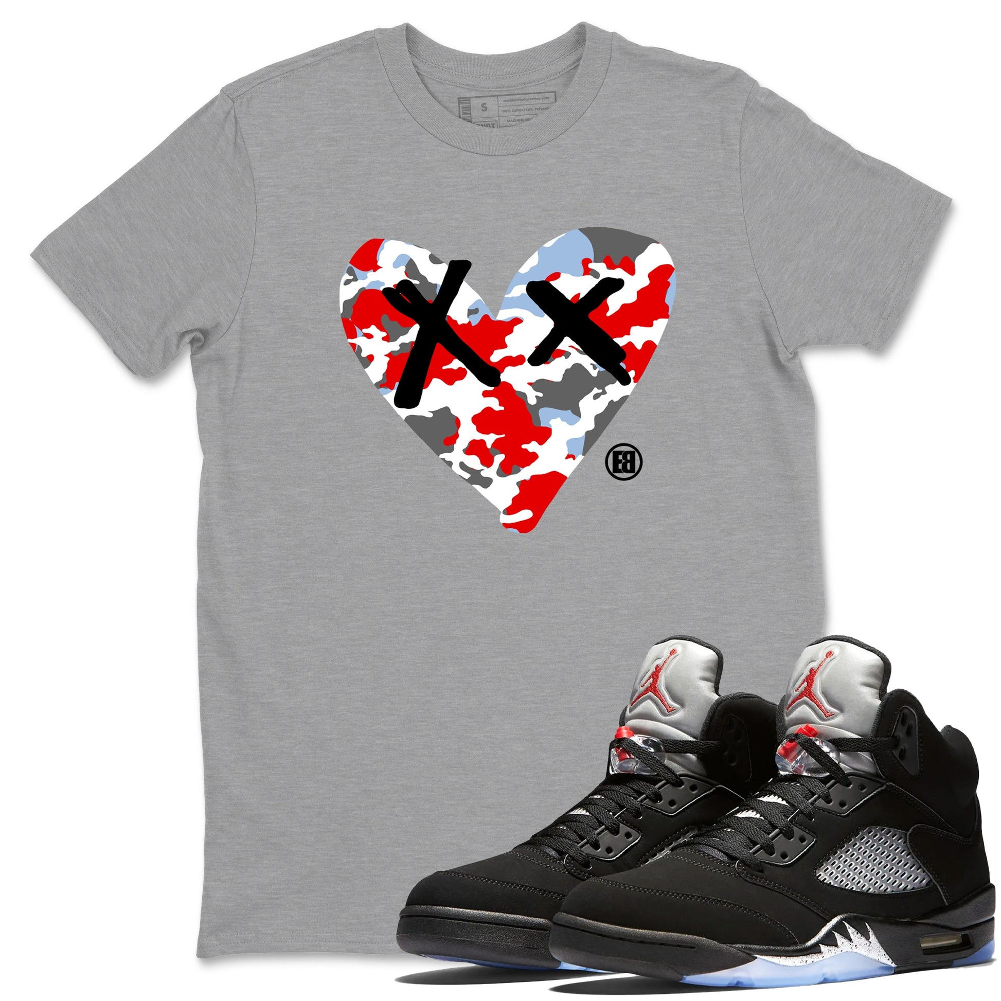AJ5 Reimagined shirts to match jordans Camo Heart best t shirts to wear with jordans Air Jordan 5 Retro OG Reimagined match shoes to clothes SNRT Sneaker Tees unisex cotton Heather Grey 1 shirts