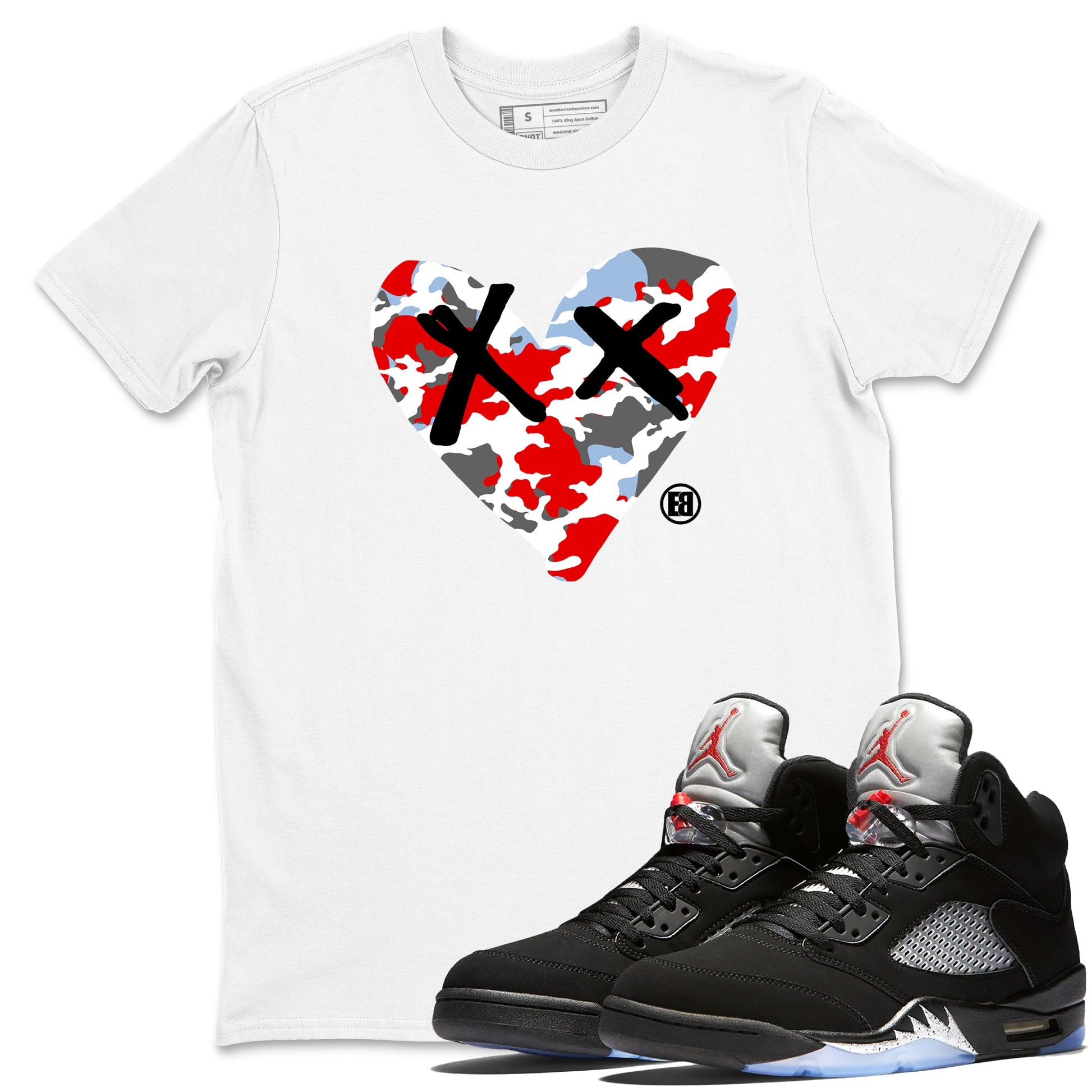AJ5 Reimagined shirts to match jordans Camo Heart best t shirts to wear with jordans Air Jordan 5 Retro OG Reimagined match shoes to clothes SNRT Sneaker Tees unisex cotton White 1 shirts