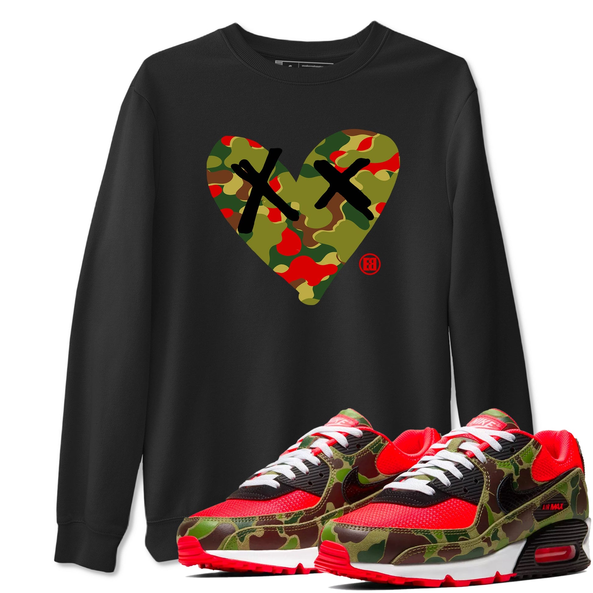 Air Max 90 Reverse Duck Camo shirts to match jordans Camo Heart best t shirts to wear with jordans Air Max 90 Reverse Duck Camo match shoes to clothes SNRT Sneaker Tees unisex cotton Black 1 shirts