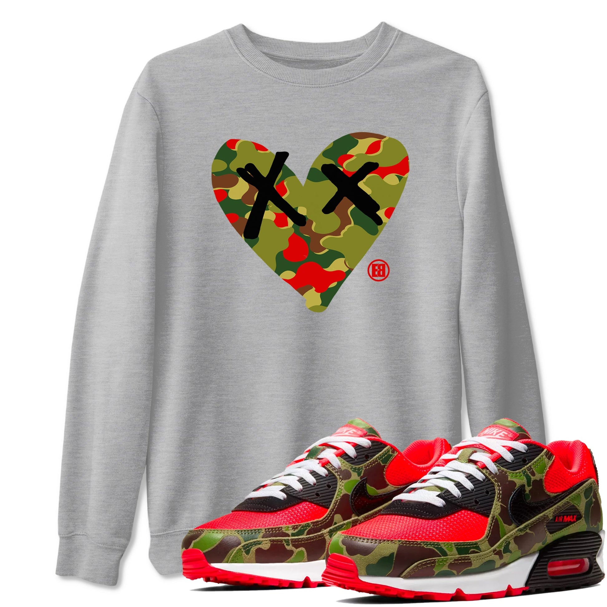 Air Max 90 Reverse Duck Camo shirts to match jordans Camo Heart best t shirts to wear with jordans Air Max 90 Reverse Duck Camo match shoes to clothes SNRT Sneaker Tees unisex cotton Heather Grey 1 shirts