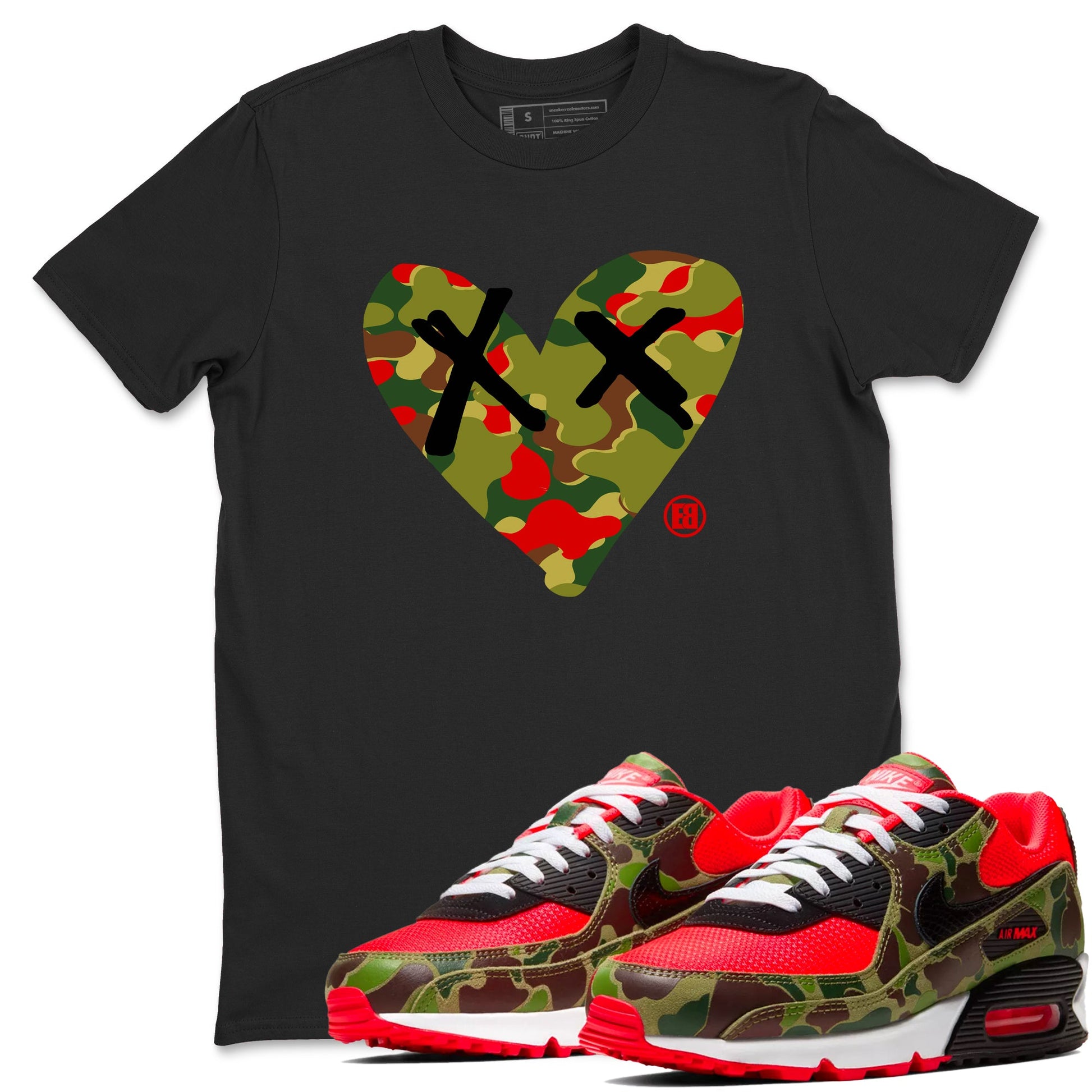 Air Max 90 Reverse Duck Camo shirts to match jordans Camo Heart best t shirts to wear with jordans Air Max 90 Reverse Duck Camo match shoes to clothes SNRT Sneaker Tees unisex cotton Black 1 shirts