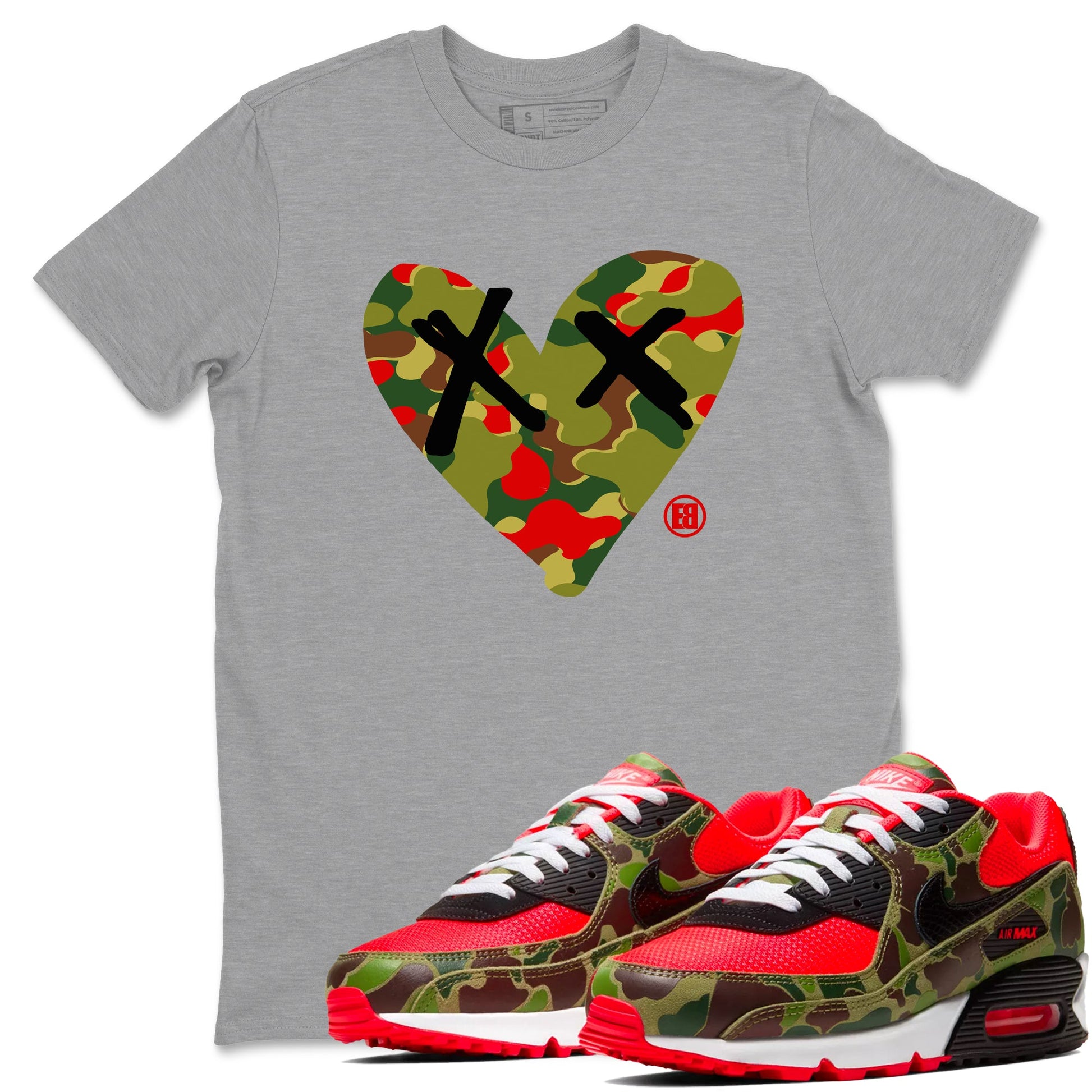 Air Max 90 Reverse Duck Camo shirts to match jordans Camo Heart best t shirts to wear with jordans Air Max 90 Reverse Duck Camo match shoes to clothes SNRT Sneaker Tees unisex cotton Heather Grey 1 shirts