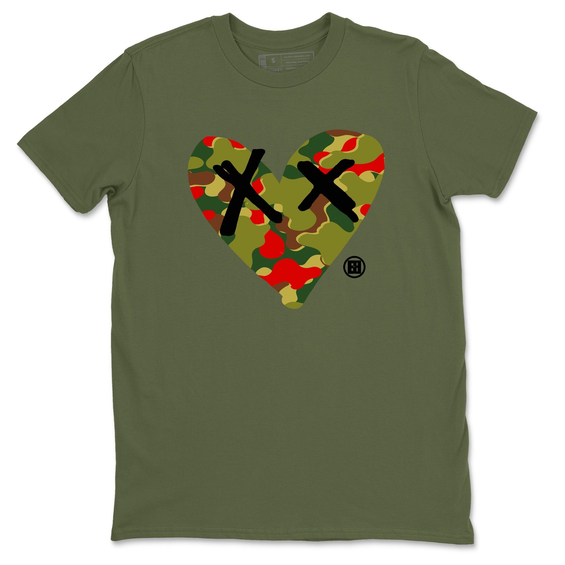 Air Max 90 Reverse Duck Camo shirts to match jordans Camo Heart best t shirts to wear with jordans Air Max 90 Reverse Duck Camo match shoes to clothes SNRT Sneaker Tees unisex cotton Military Green 2 shirts