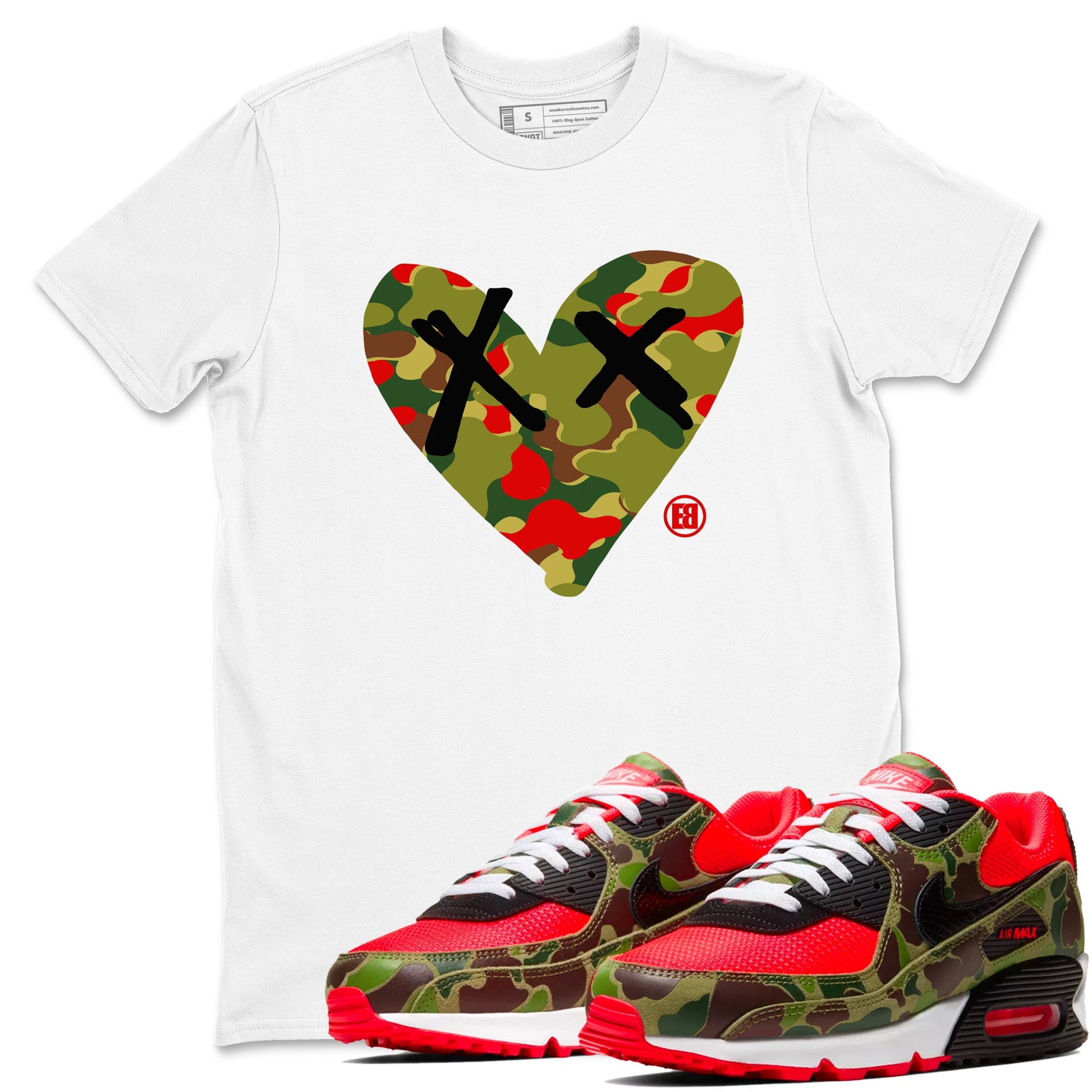 Air Max 90 Reverse Duck Camo shirts to match jordans Camo Heart best t shirts to wear with jordans Air Max 90 Reverse Duck Camo match shoes to clothes SNRT Sneaker Tees unisex cotton White 1 shirts