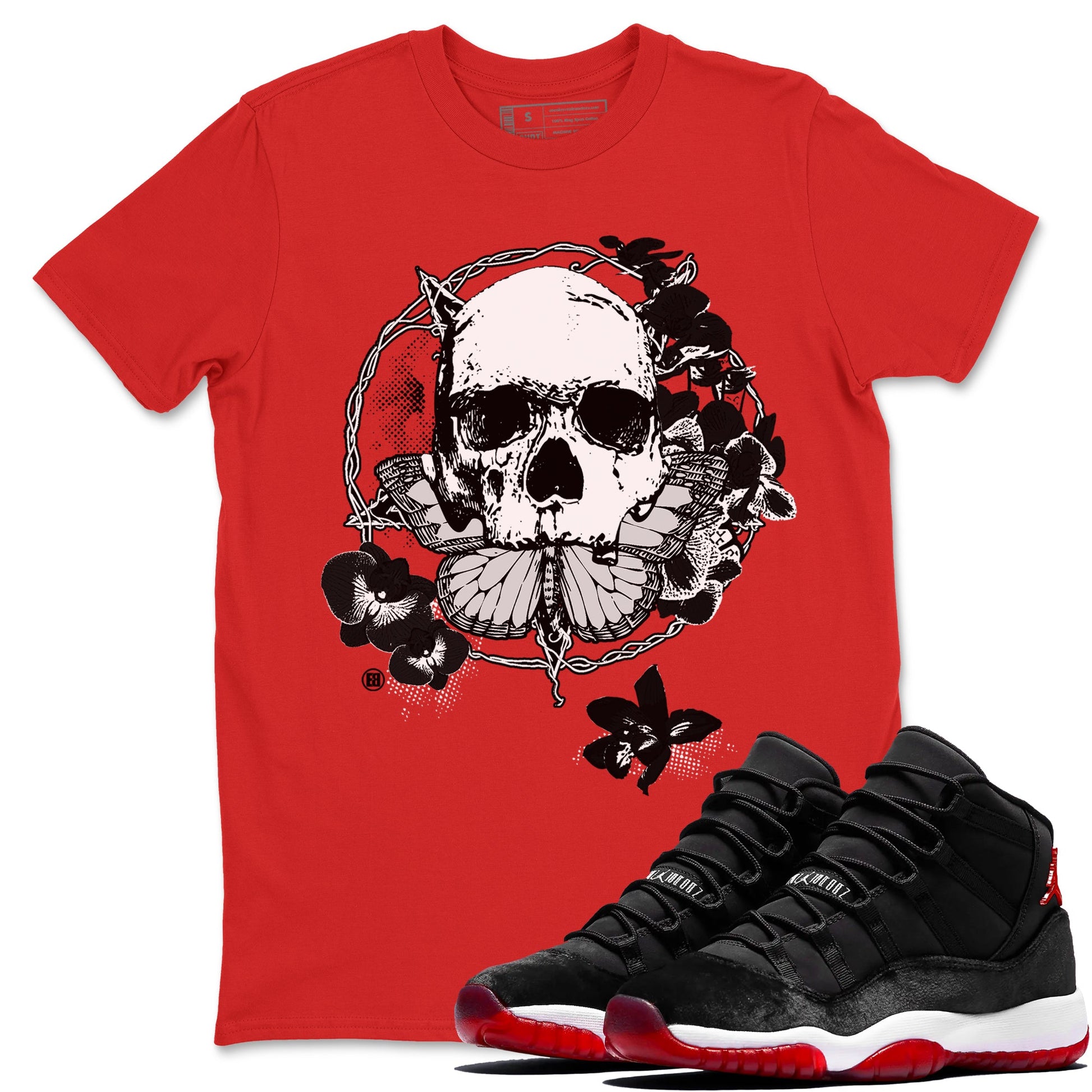 11s Bred Velvet shirts to match jordans Carpe Diem Skull sneaker match tees Air Jordan 11 Bred Velvet match shoes to clothes SNRT Sneaker Tees unisex cotton Red 1 shirts
