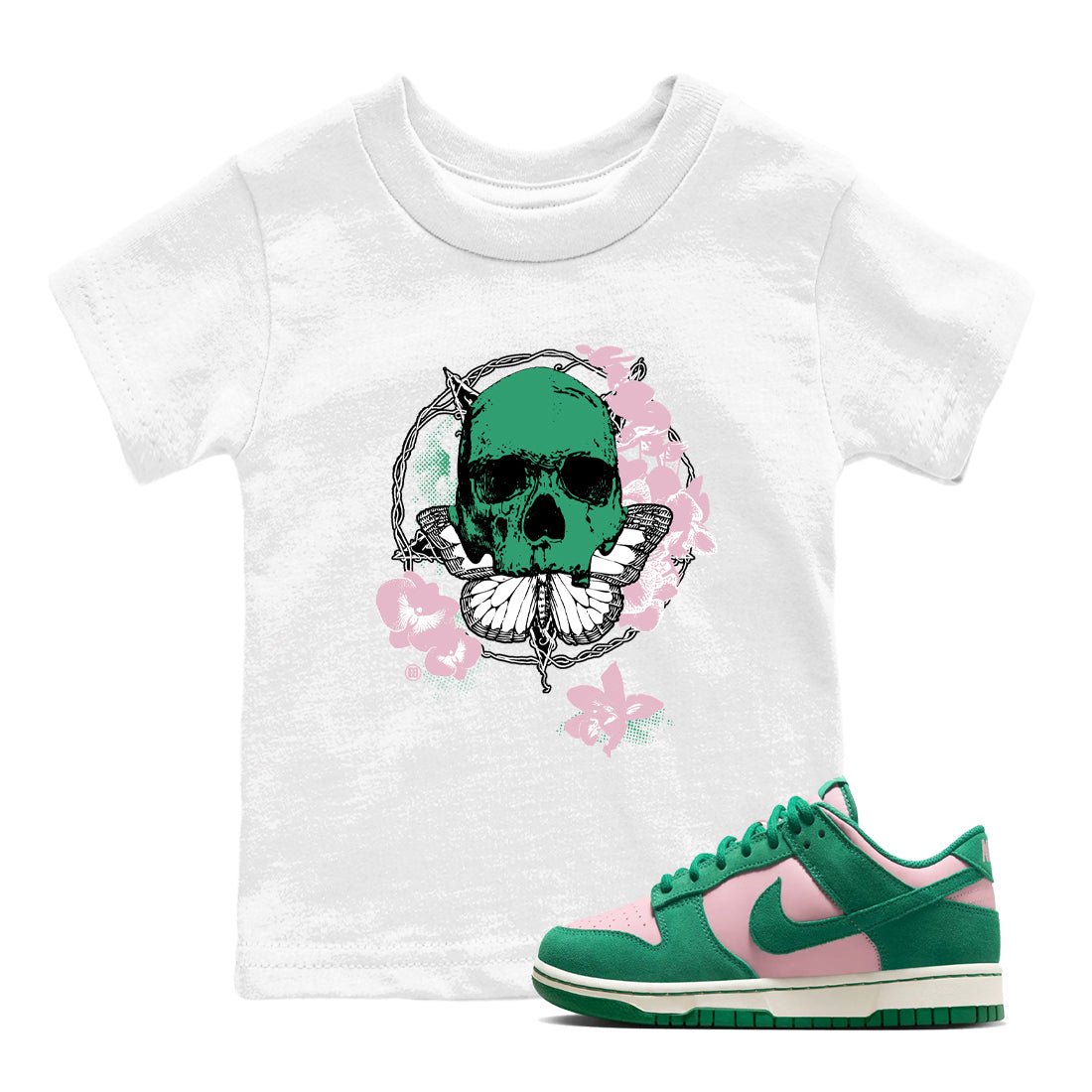 Dunk Medium Soft Pink Malachite t shirts to match sneakers Carpe Diem Skull sneaker match tees Dunk Medium Soft Pink Malachite shirt SNRT Sneaker Tees Youth Baby White 1 tee