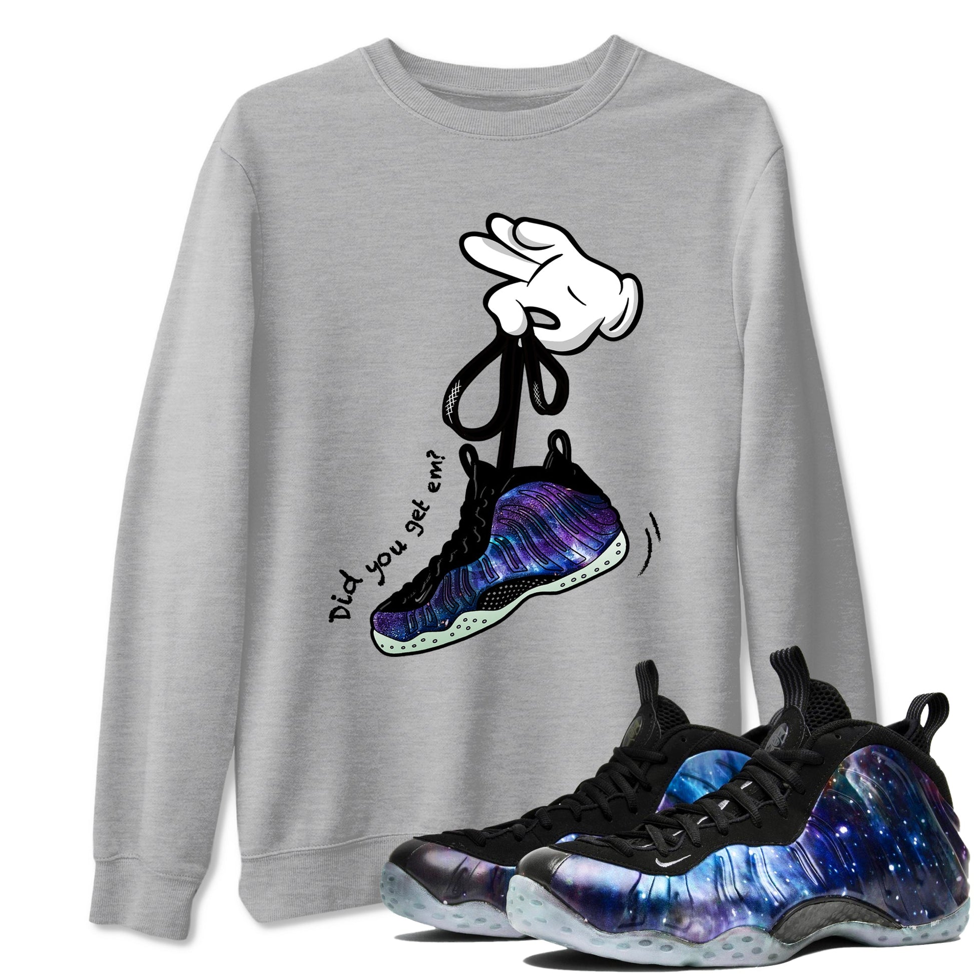 Foams One Galaxy shirts to match jordans Cartoon Hands best t shirts to wear with jordans Air Foamposite One Galaxy match shoes to clothes SNRT Sneaker Tees unisex cotton Heather Grey 1 shirts