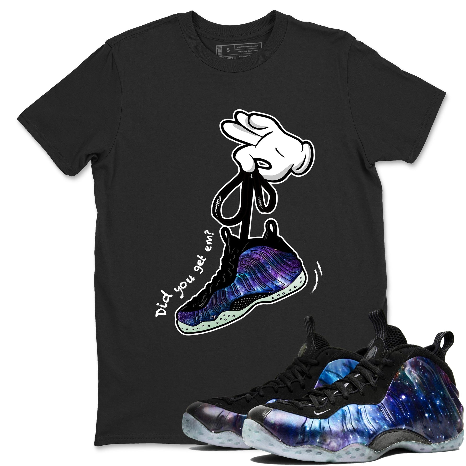Foams One Galaxy shirts to match jordans Cartoon Hands best t shirts to wear with jordans Air Foamposite One Galaxy match shoes to clothes SNRT Sneaker Tees unisex cotton Black 1 shirts
