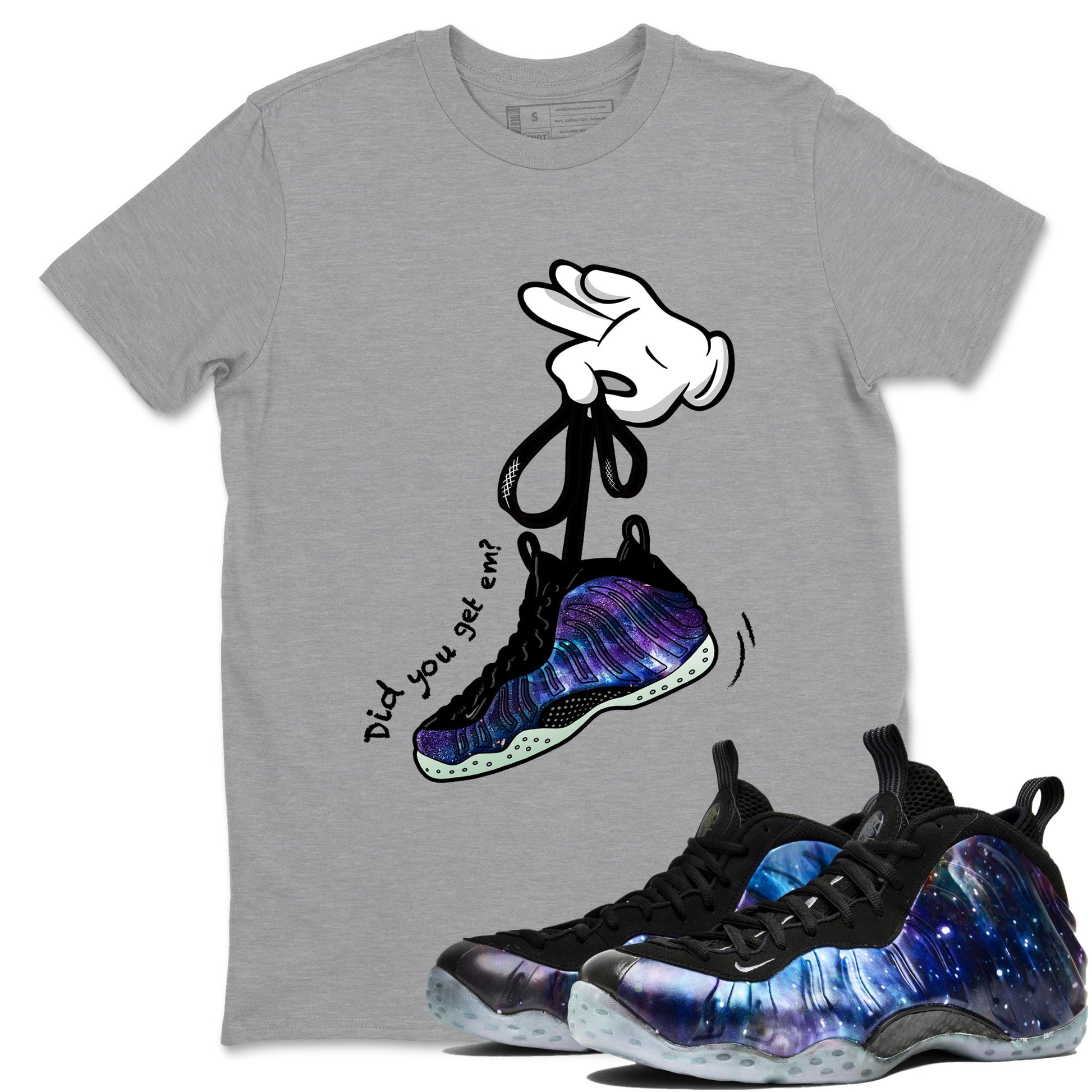 Foams One Galaxy shirts to match jordans Cartoon Hands best t shirts to wear with jordans Air Foamposite One Galaxy match shoes to clothes SNRT Sneaker Tees unisex cotton Heather Grey 1 shirts