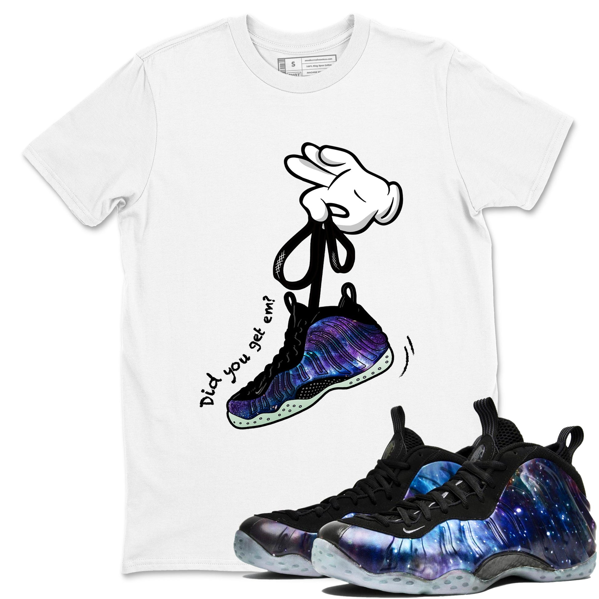 Foams One Galaxy shirts to match jordans Cartoon Hands best t shirts to wear with jordans Air Foamposite One Galaxy match shoes to clothes SNRT Sneaker Tees unisex cotton White 1 shirts