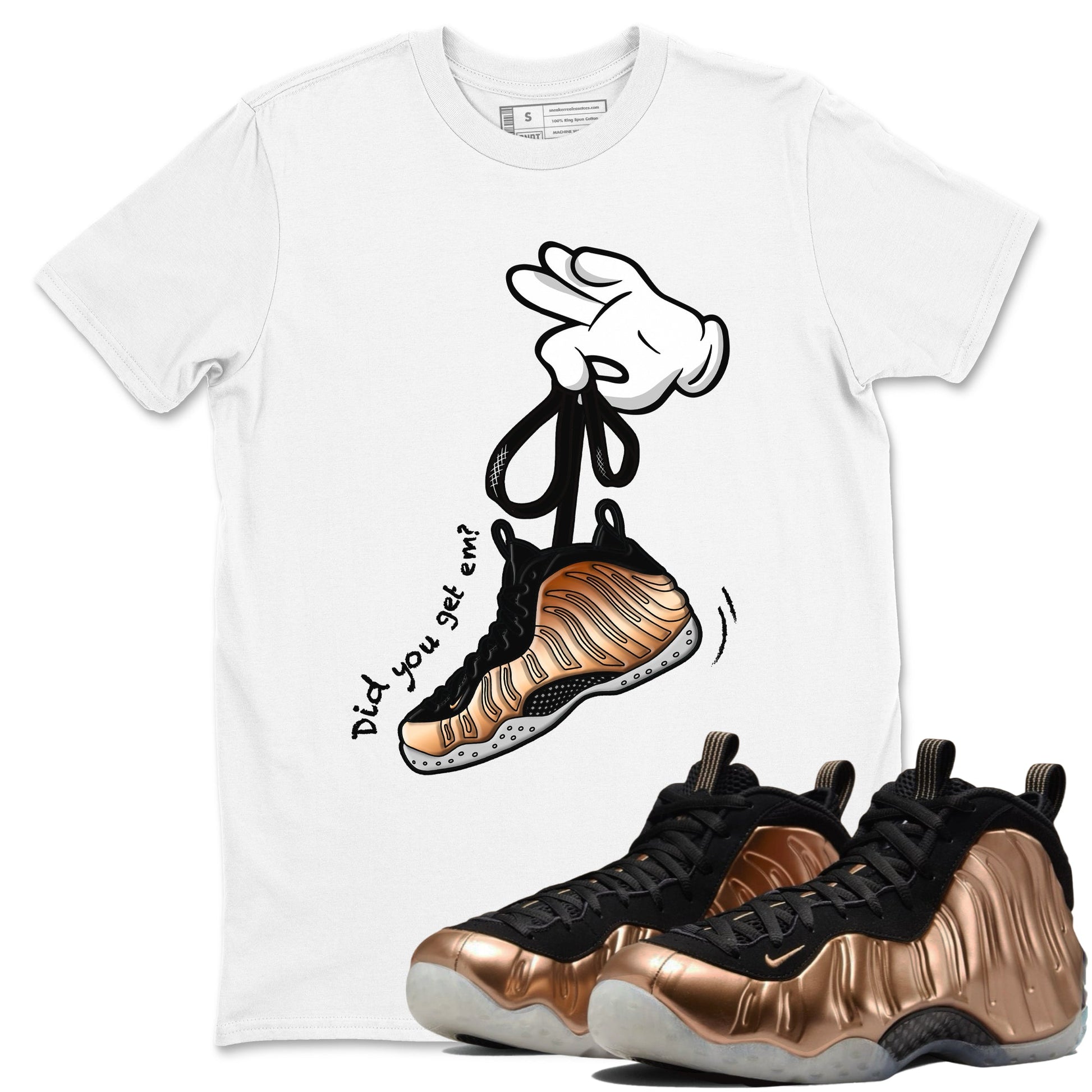 Foams One Metallic Copper shirts to match jordans Cartoon Hands sneaker match tees Air Foamposite One Metallic Copper match shoes to clothes SNRT Sneaker Tees unisex cotton White 1 shirts