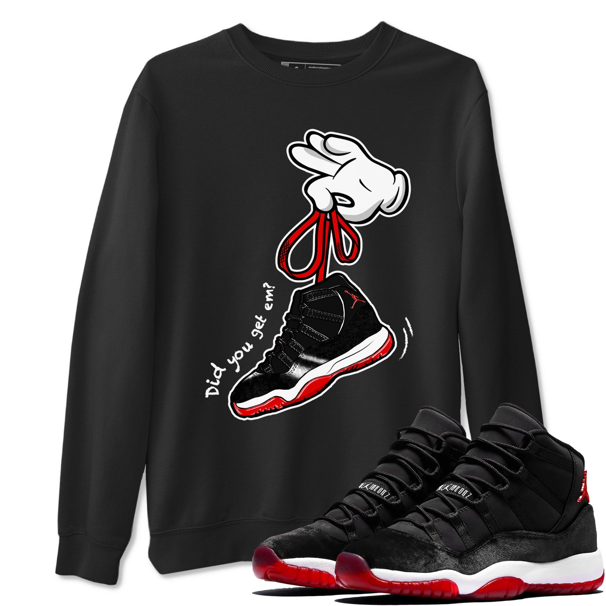 11s Bred Velvet shirts to match jordans Cartoon Hands sneaker match tees Air Jordan 11 Retro Bred Velvet match shoes to clothes SNRT Sneaker Tees unisex cotton Black 1 shirts