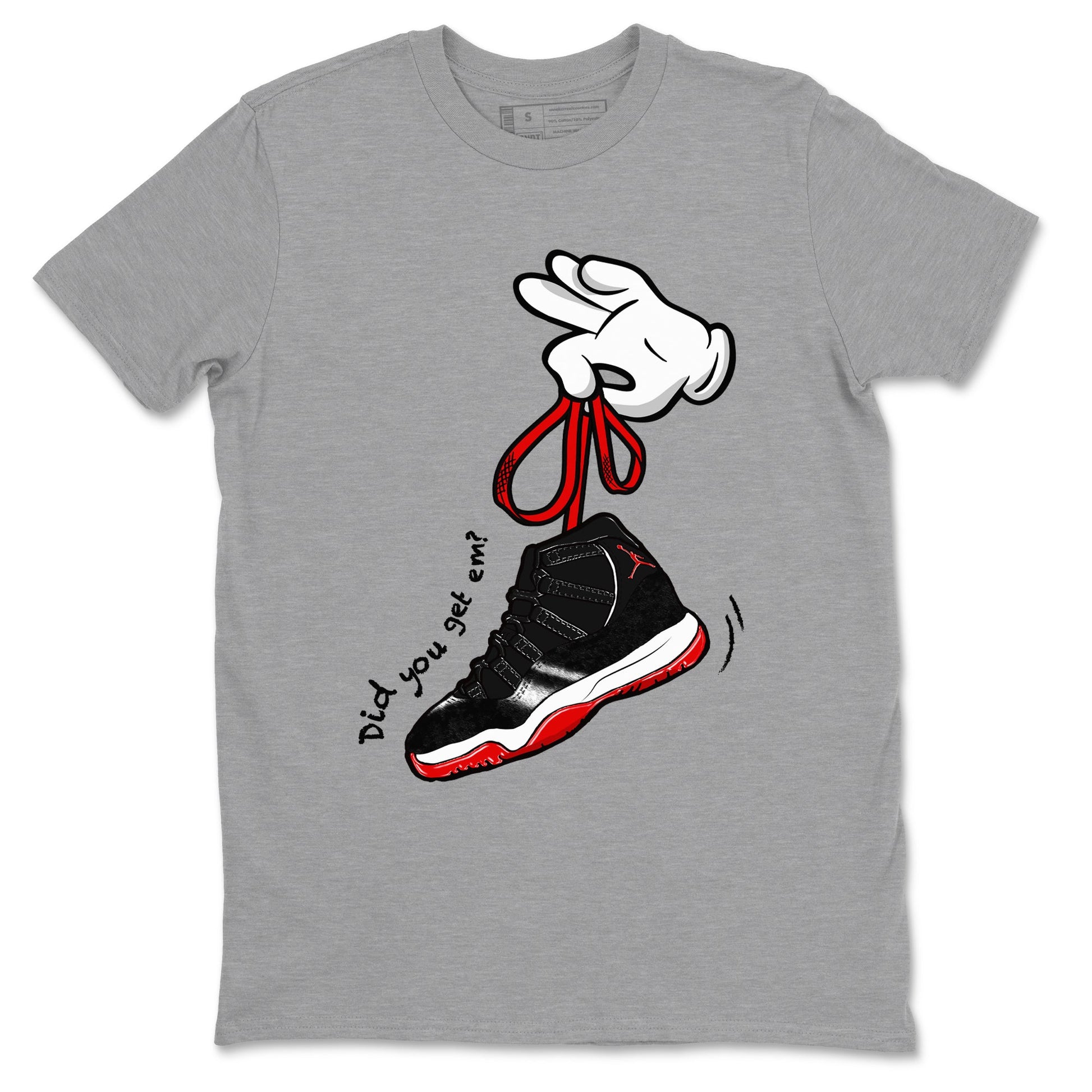 11s Bred Velvet shirts to match jordans Cartoon Hands sneaker match tees Air Jordan 11 Retro Bred Velvet match shoes to clothes SNRT Sneaker Tees unisex cotton Heather Grey 2 shirts