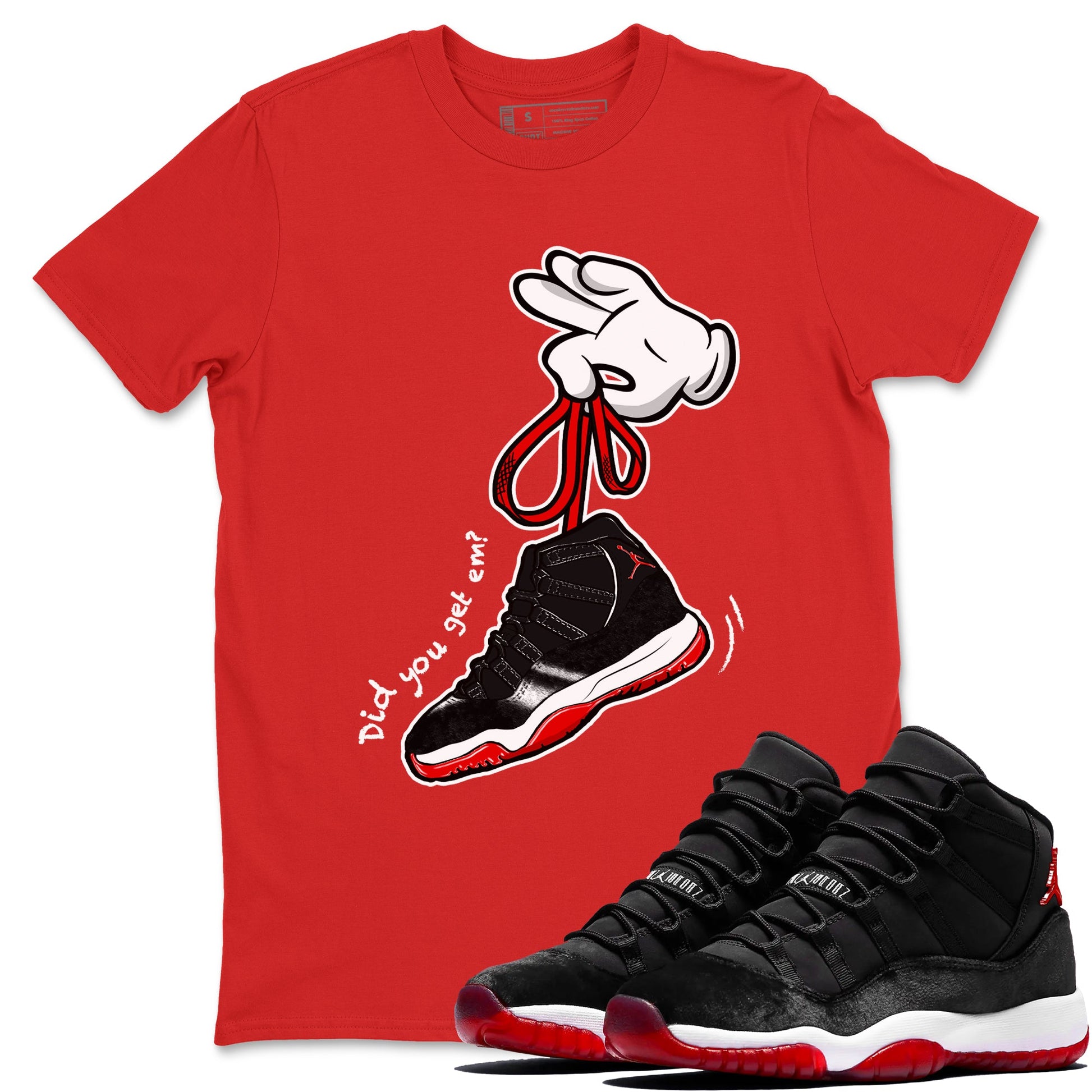 11s Bred Velvet shirts to match jordans Cartoon Hands sneaker match tees Air Jordan 11 Retro Bred Velvet match shoes to clothes SNRT Sneaker Tees unisex cotton Red 1 shirts