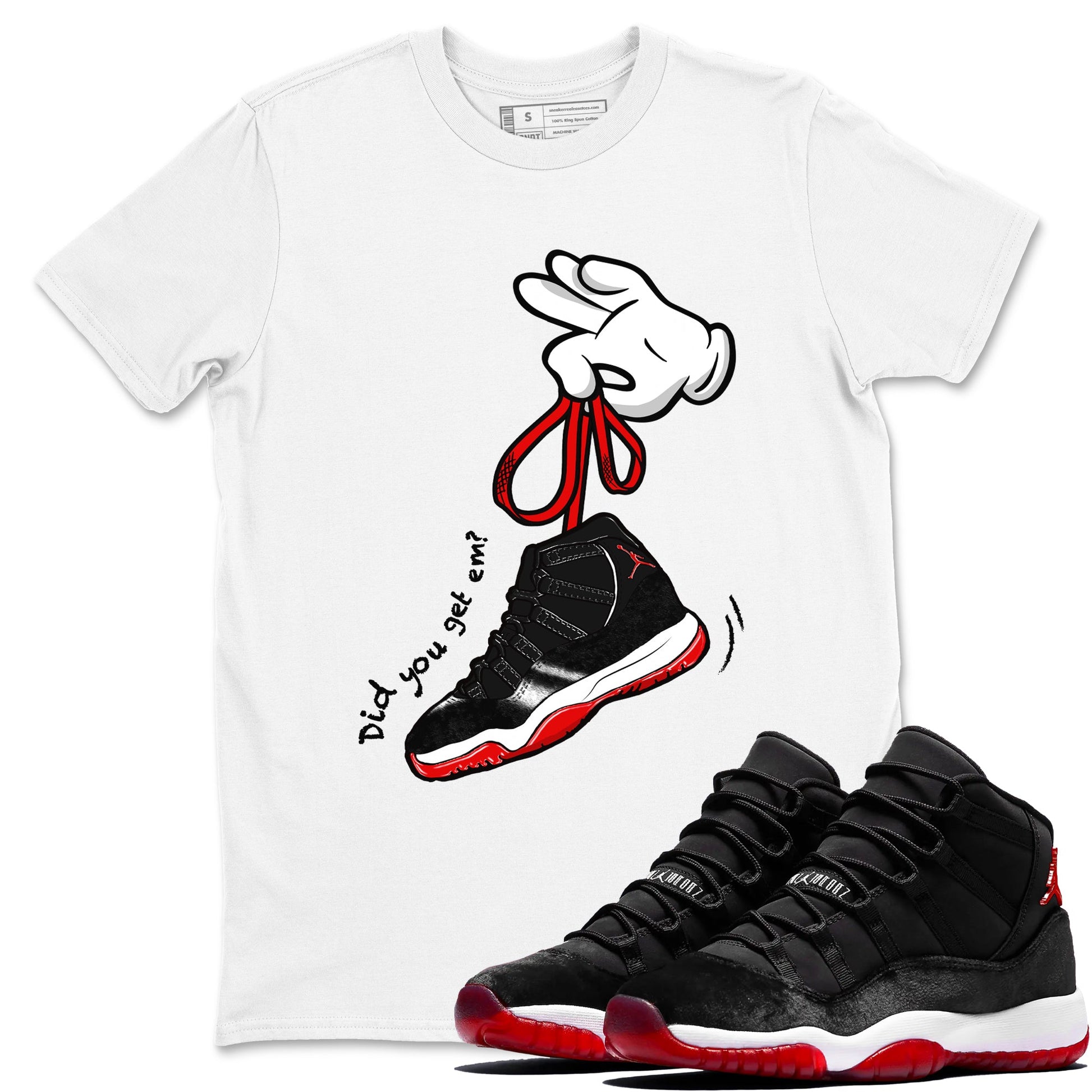 11s Bred Velvet shirts to match jordans Cartoon Hands sneaker match tees Air Jordan 11 Retro Bred Velvet match shoes to clothes SNRT Sneaker Tees unisex cotton White 1 shirts