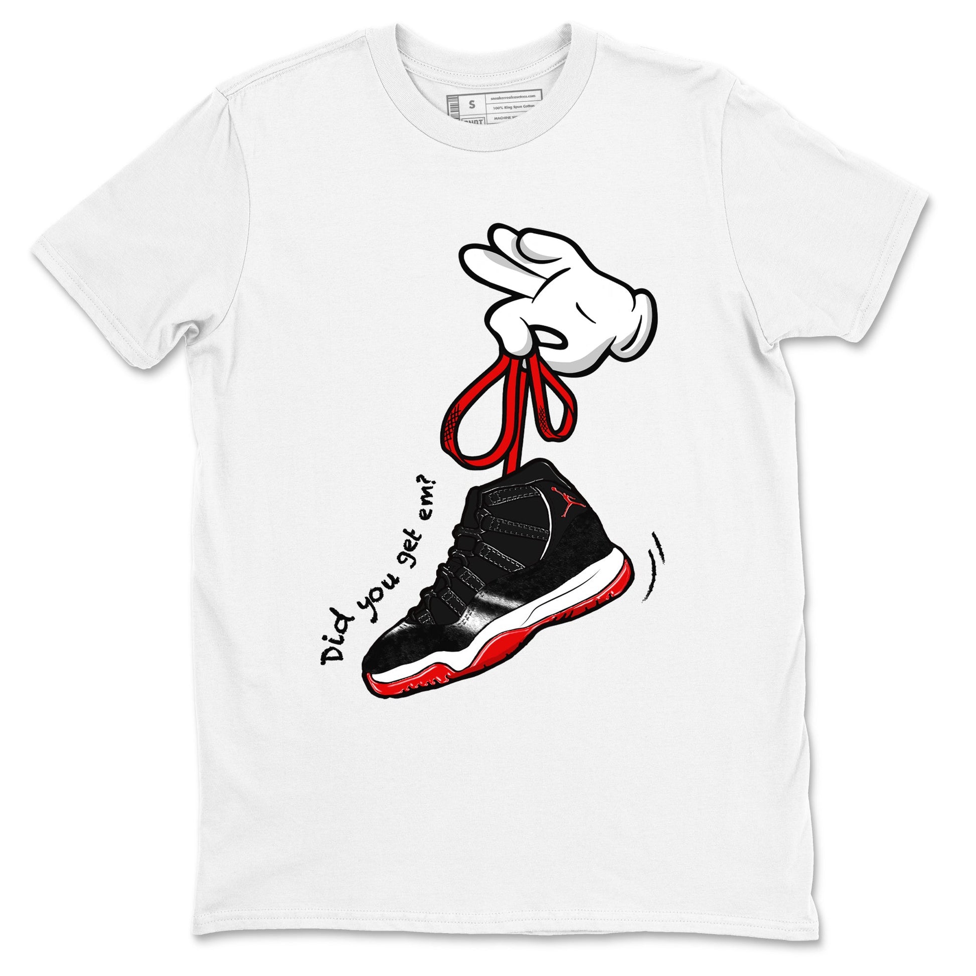11s Bred Velvet shirts to match jordans Cartoon Hands sneaker match tees Air Jordan 11 Retro Bred Velvet match shoes to clothes SNRT Sneaker Tees unisex cotton White 2 shirts