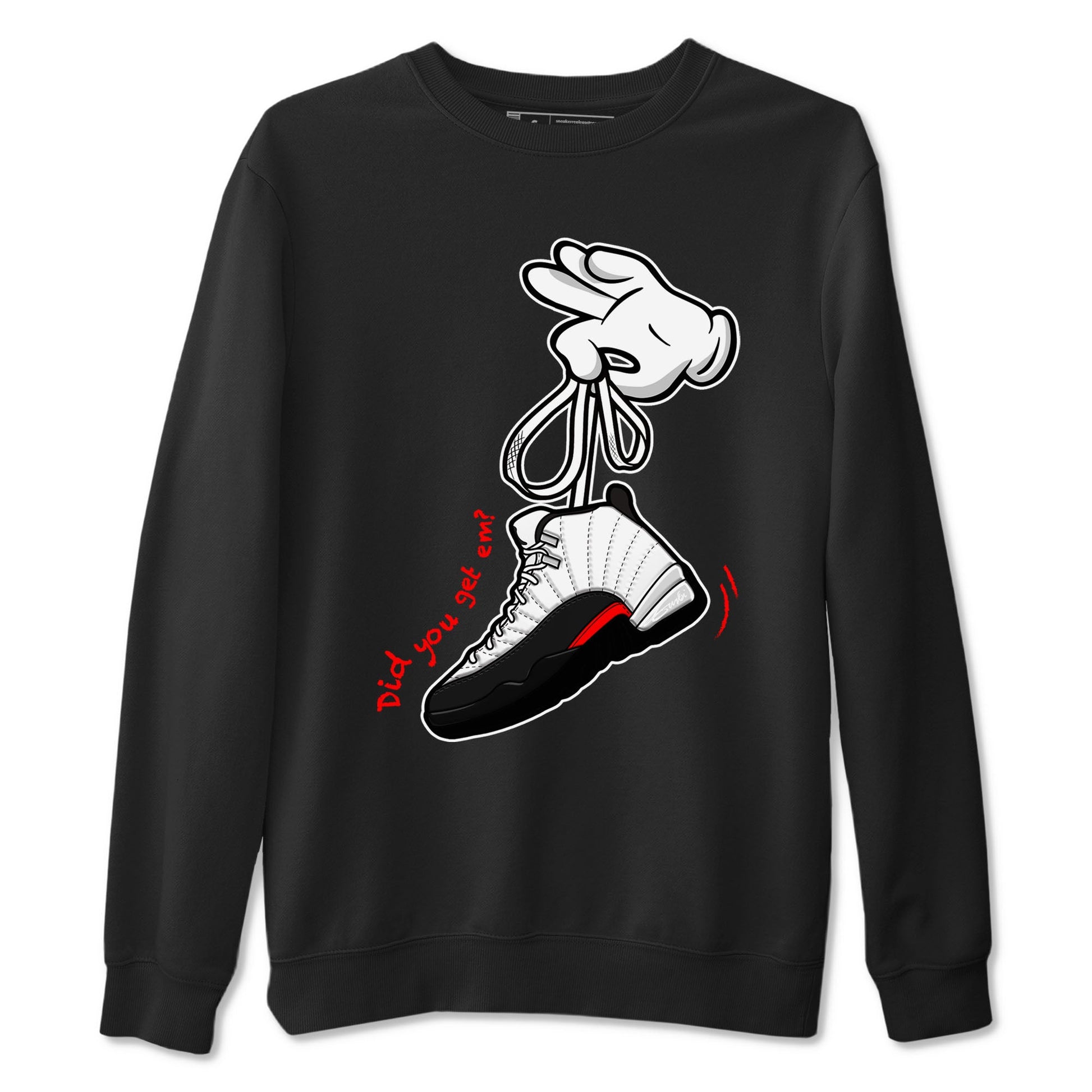Air Jordan 12 Retro Taxi Flip shirts to match jordans Cartoon Hands sneaker match tees 12s Red Taxi SNRT sneaker release Tees unisex cotton Black 2 crew neck shirt