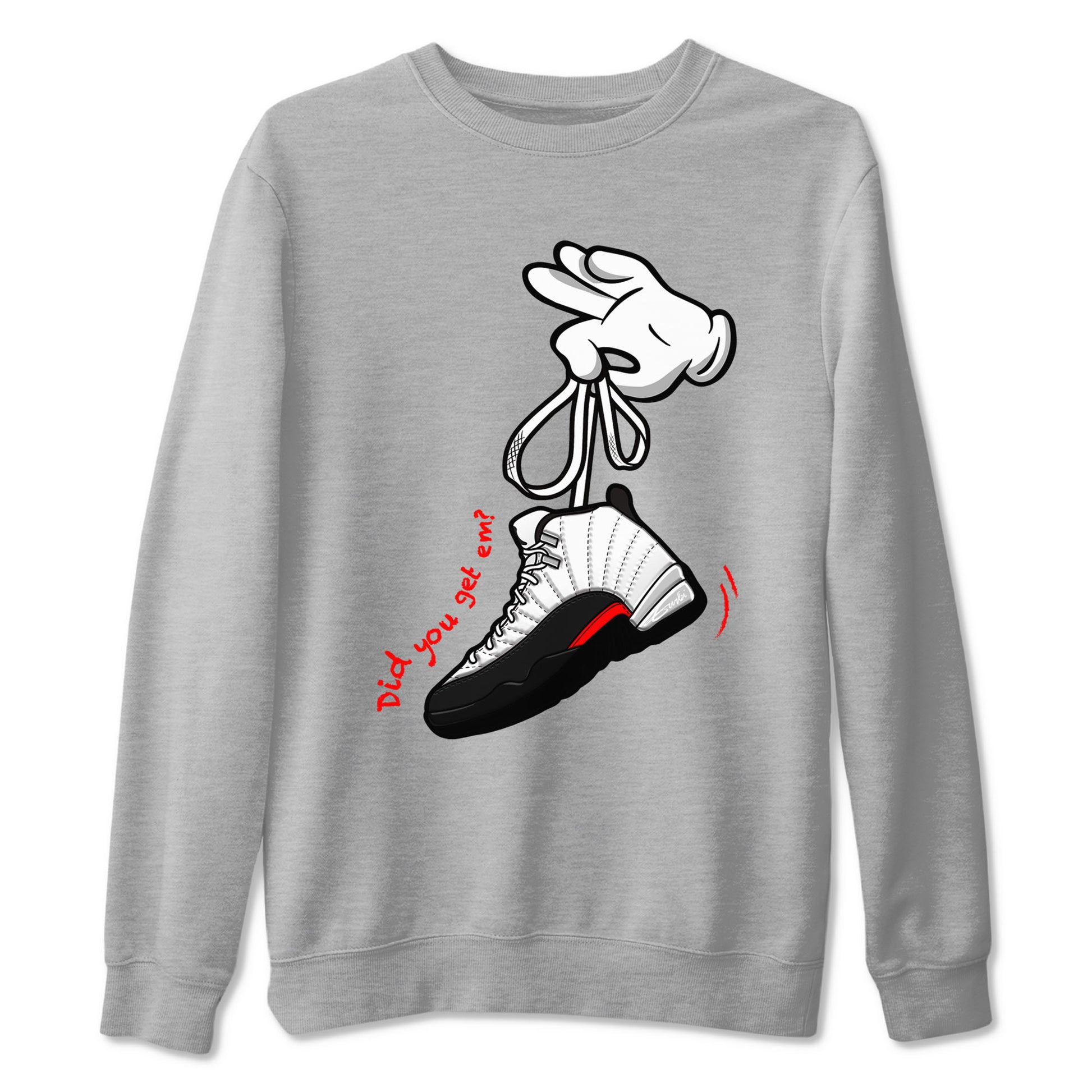 Air Jordan 12 Retro Taxi Flip shirts to match jordans Cartoon Hands sneaker match tees 12s Red Taxi SNRT sneaker release Tees unisex cotton Heather Grey 2 crew neck shirt