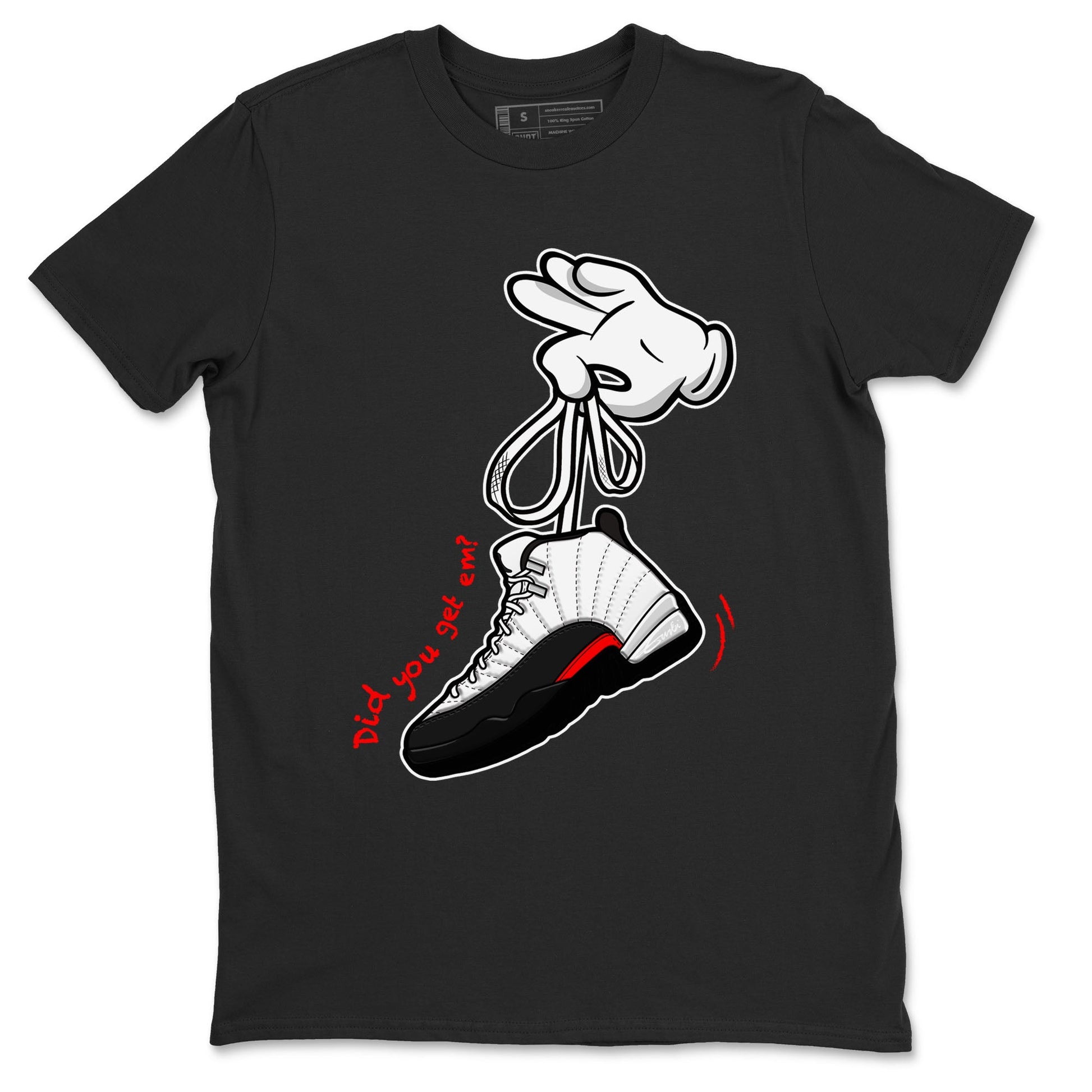 Air Jordan 12 Retro Taxi Flip shirts to match jordans Cartoon Hands sneaker match tees 12s Red Taxi SNRT sneaker release Tees unisex cotton Black 2 crew neck shirt