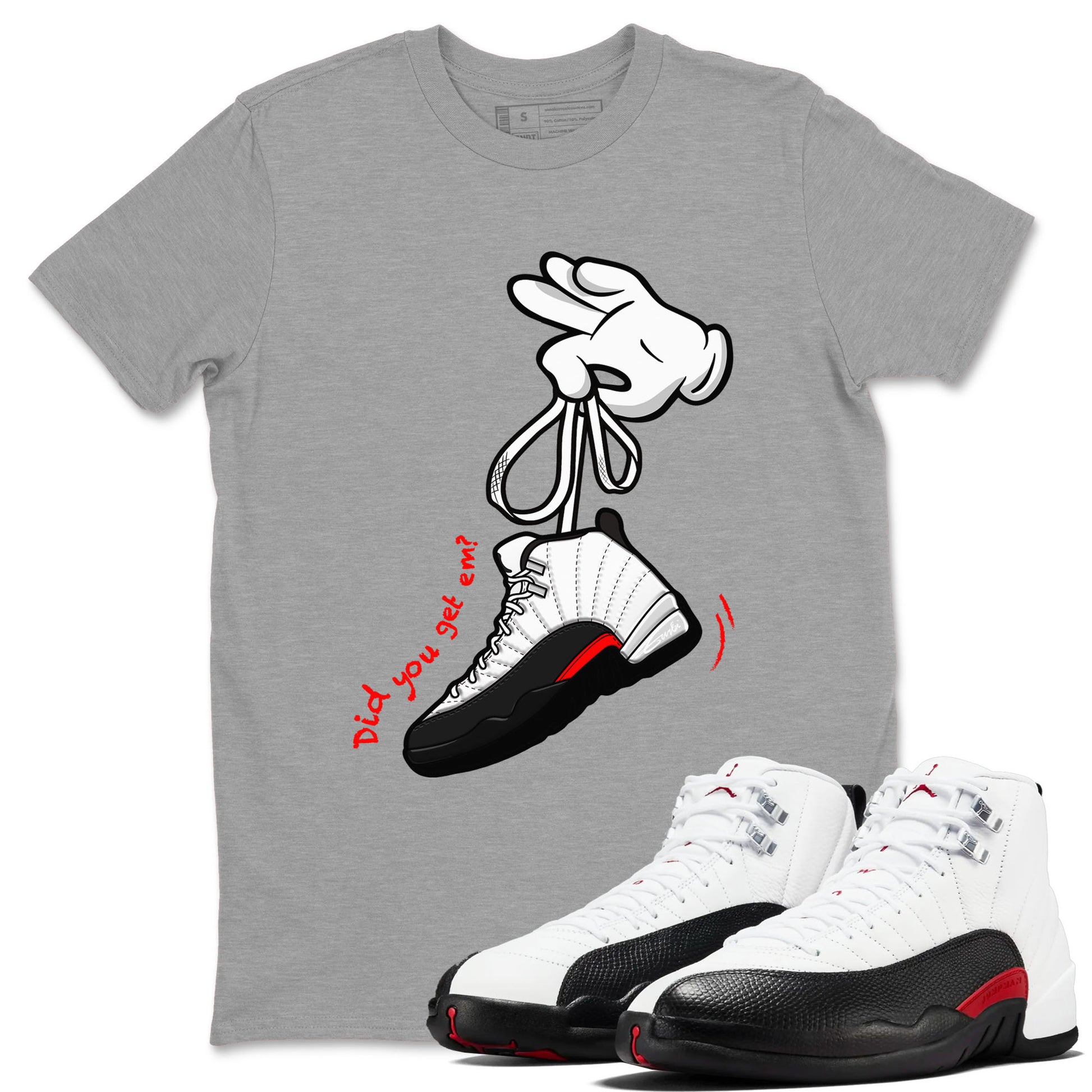 Air Jordan 12 Retro Taxi Flip shirts to match jordans Cartoon Hands sneaker match tees 12s Red Taxi SNRT sneaker release Tees unisex cotton Heather Grey 1 crew neck shirt