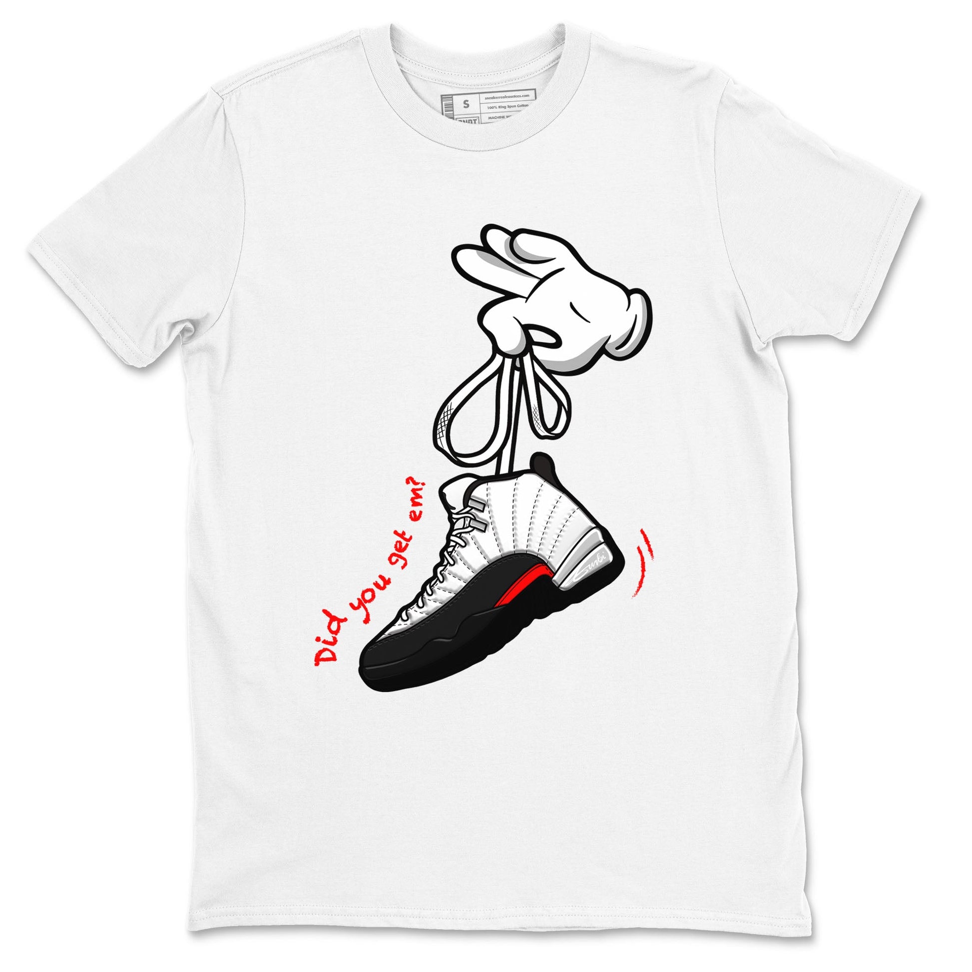 Air Jordan 12 Retro Taxi Flip shirts to match jordans Cartoon Hands sneaker match tees 12s Red Taxi SNRT sneaker release Tees unisex cotton White 2 crew neck shirt
