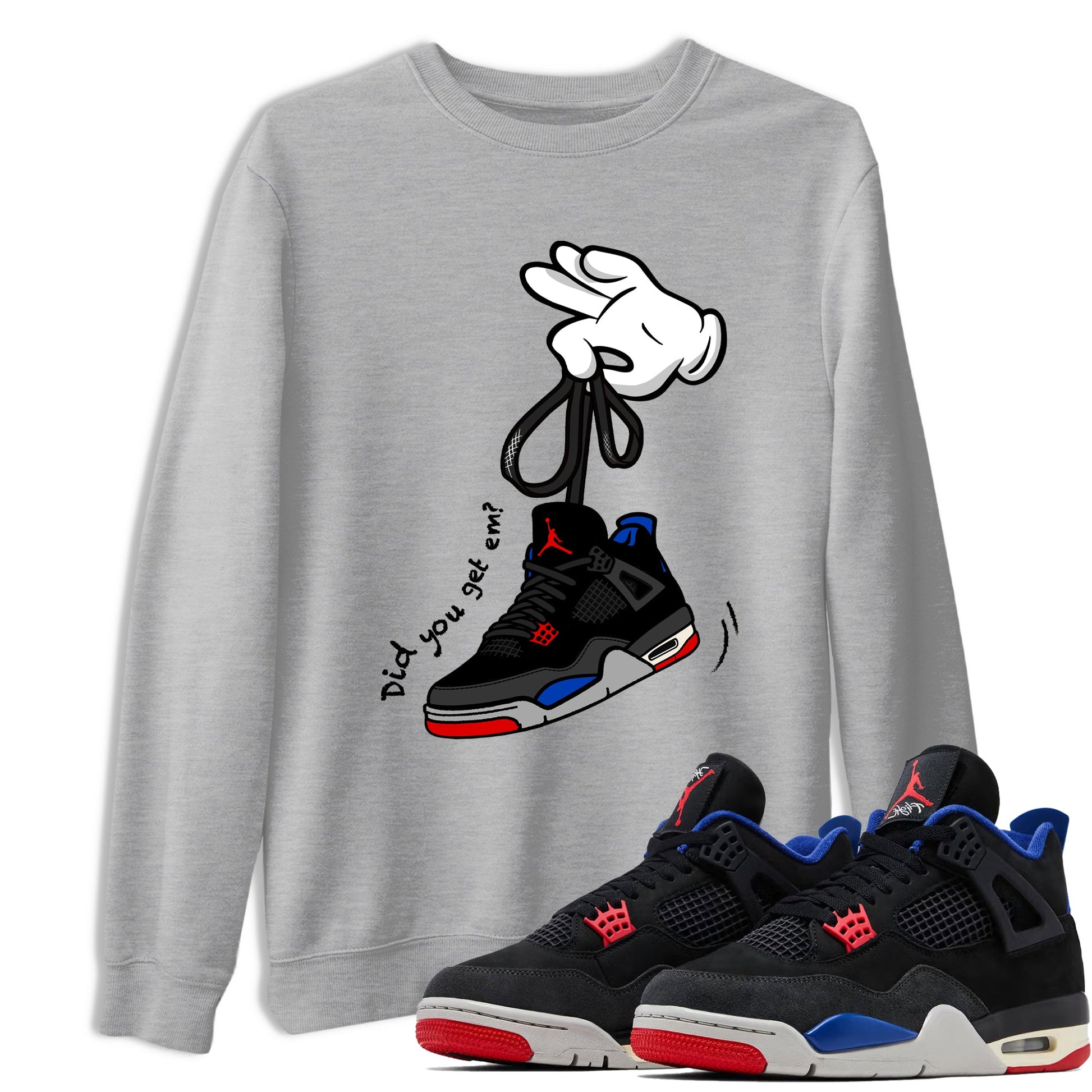 Sneaker match tees – Sneaker Tees To Match Jordan 4 Retro Rare Air Shoes – Cartoon Hands Tee Heather Grey 1