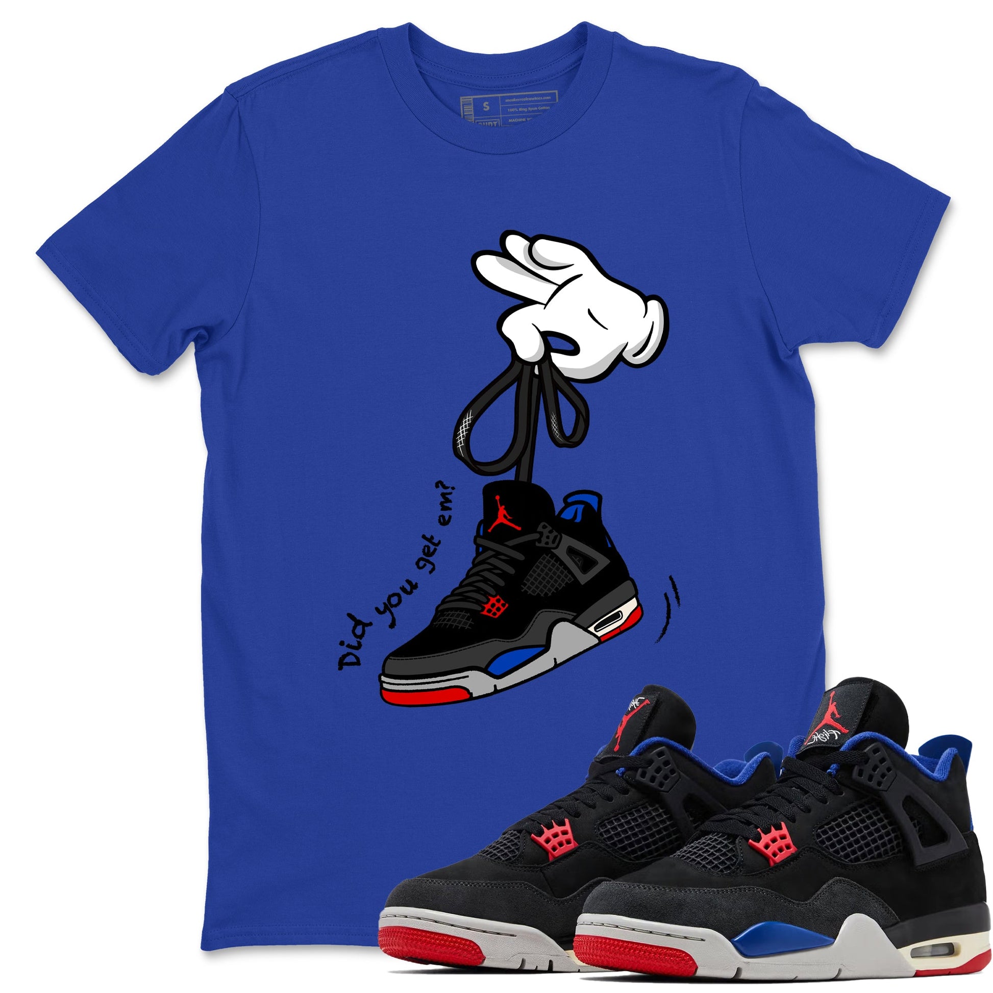Sneaker match tees – Sneaker Tees To Match Jordan 4 Retro Rare Air Shoes – Cartoon Hands Tee Royal Blue 1