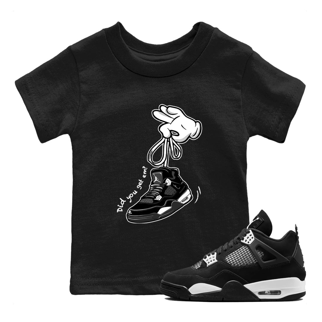 4s White Thunder Shirts To Match Jordans Cartoon Hands sneaker match tees Air Jordan 4 White Thunder Tee SNRT Sneaker Release Tees Youth Baby Black 1 crew neck shirts