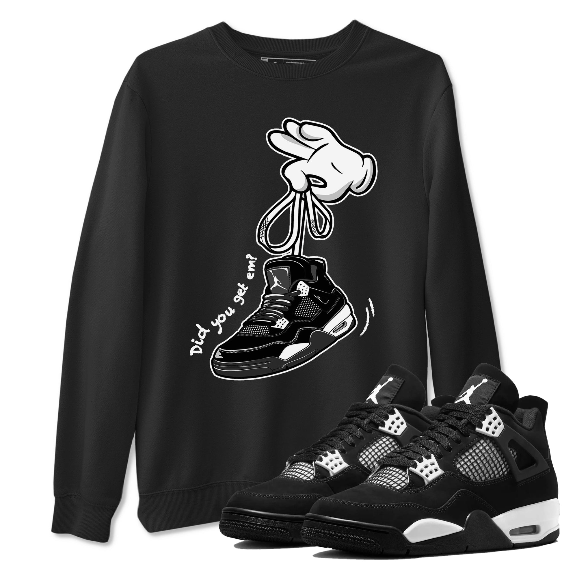 4s White Thunder Shirts To Match Jordans Cartoon Hands sneaker match tees Air Jordan 4 White Thunder Tee SNRT Sneaker Release Tees unisex cotton Black 1 crew neck shirts