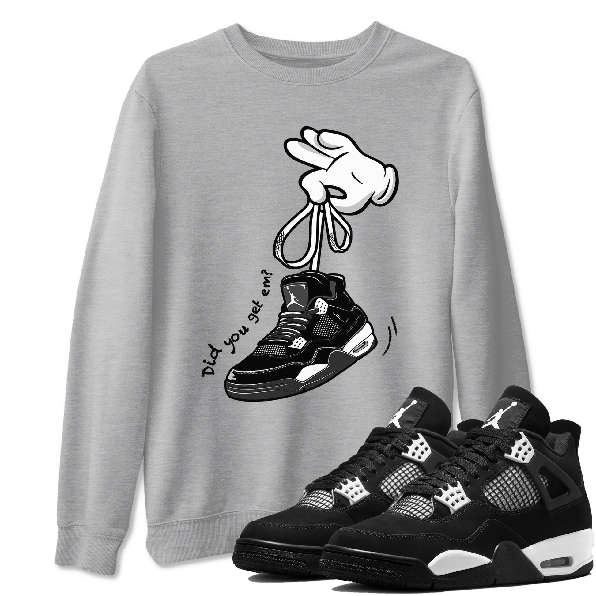 4s White Thunder Shirts To Match Jordans Cartoon Hands sneaker match tees Air Jordan 4 White Thunder Tee SNRT Sneaker Release Tees unisex cotton Heather Grey 1 crew neck shirts
