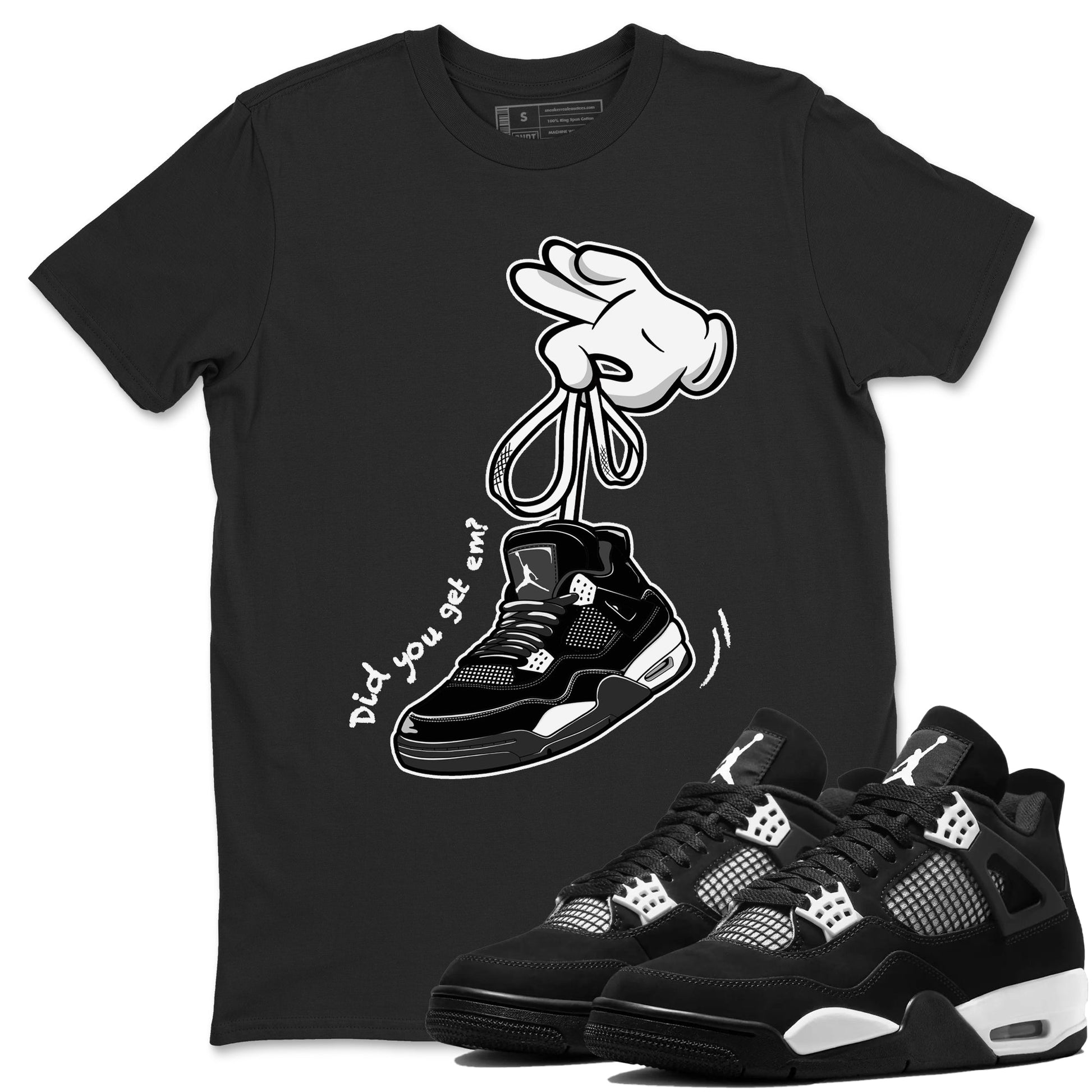 4s White Thunder Shirts To Match Jordans Cartoon Hands sneaker match tees Air Jordan 4 White Thunder Tee SNRT Sneaker Release Tees unisex cotton Black 1 crew neck shirts