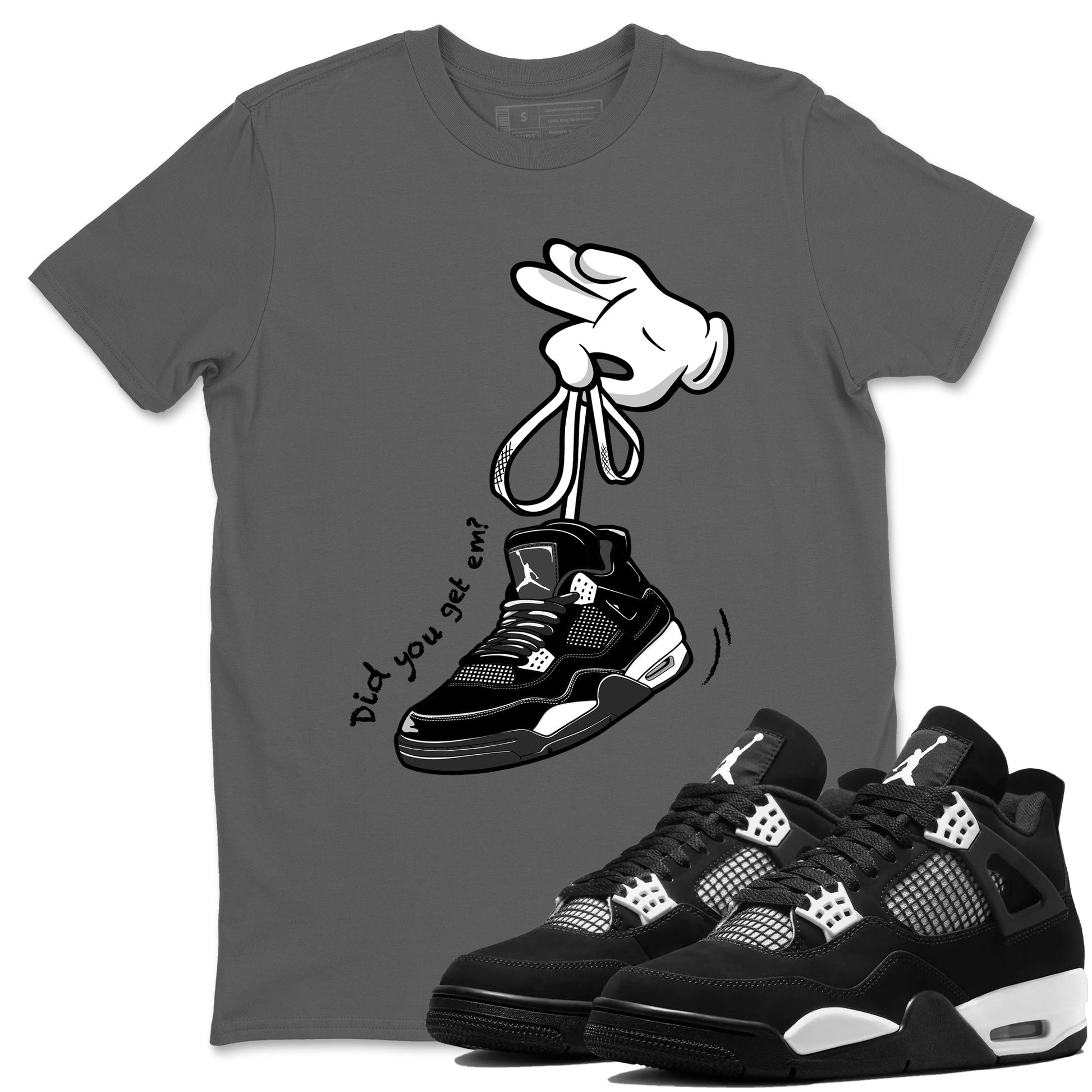 4s White Thunder Shirts To Match Jordans Cartoon Hands sneaker match tees Air Jordan 4 White Thunder Tee SNRT Sneaker Release Tees unisex cotton Cool Grey 1 crew neck shirts
