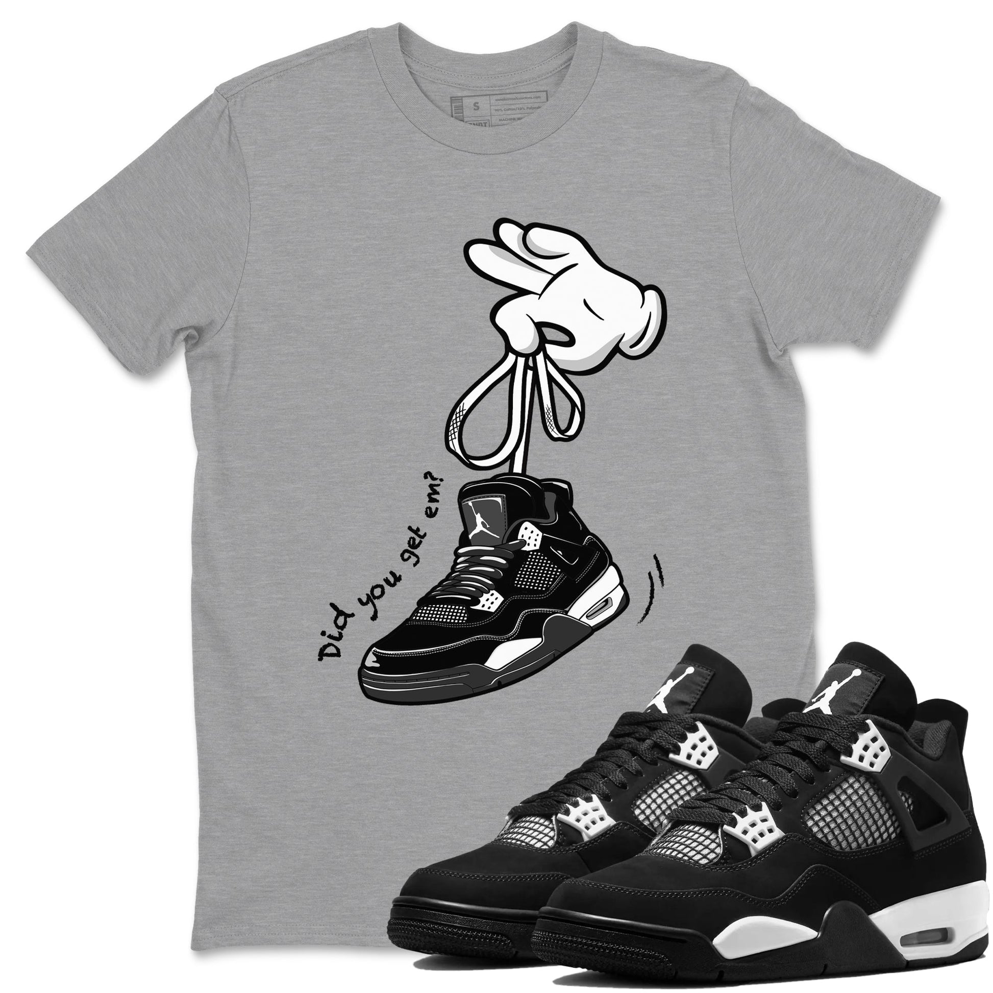 4s White Thunder Shirts To Match Jordans Cartoon Hands sneaker match tees Air Jordan 4 White Thunder Tee SNRT Sneaker Release Tees unisex cotton Heather Grey 1 crew neck shirts