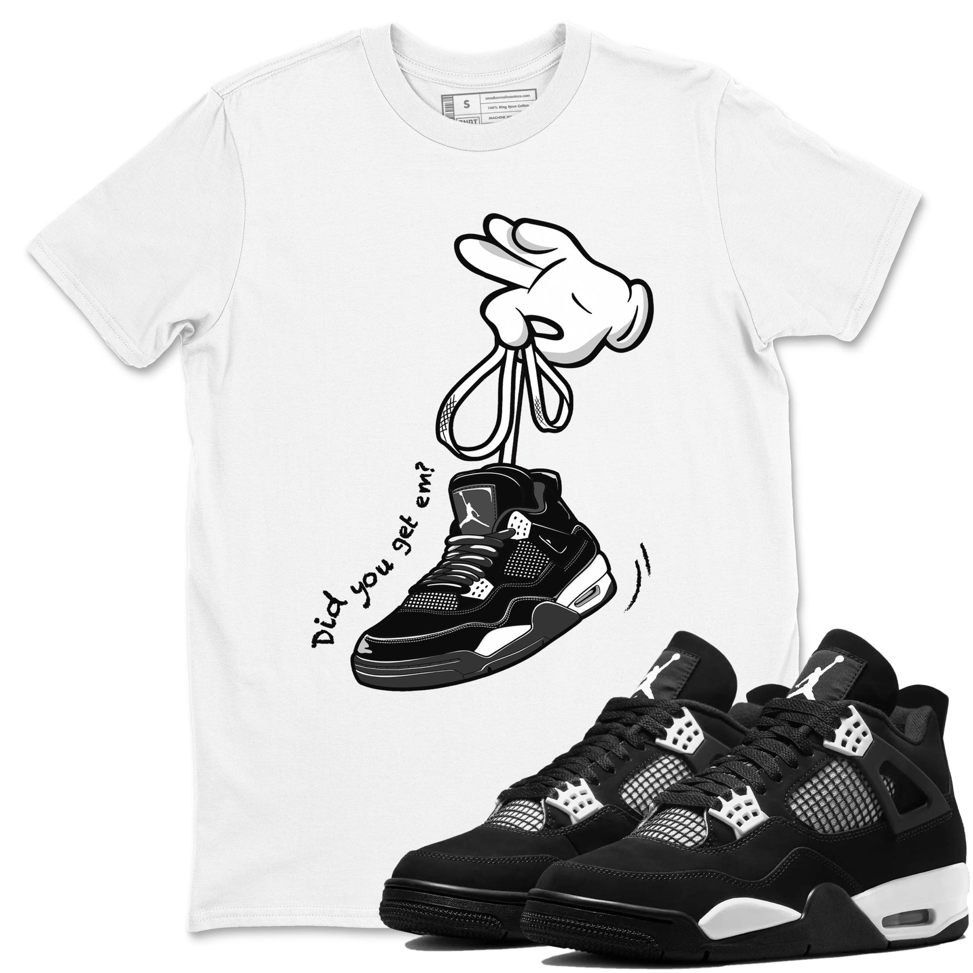 4s White Thunder Shirts To Match Jordans Cartoon Hands sneaker match tees Air Jordan 4 White Thunder Tee SNRT Sneaker Release Tees unisex cotton White 1 crew neck shirts