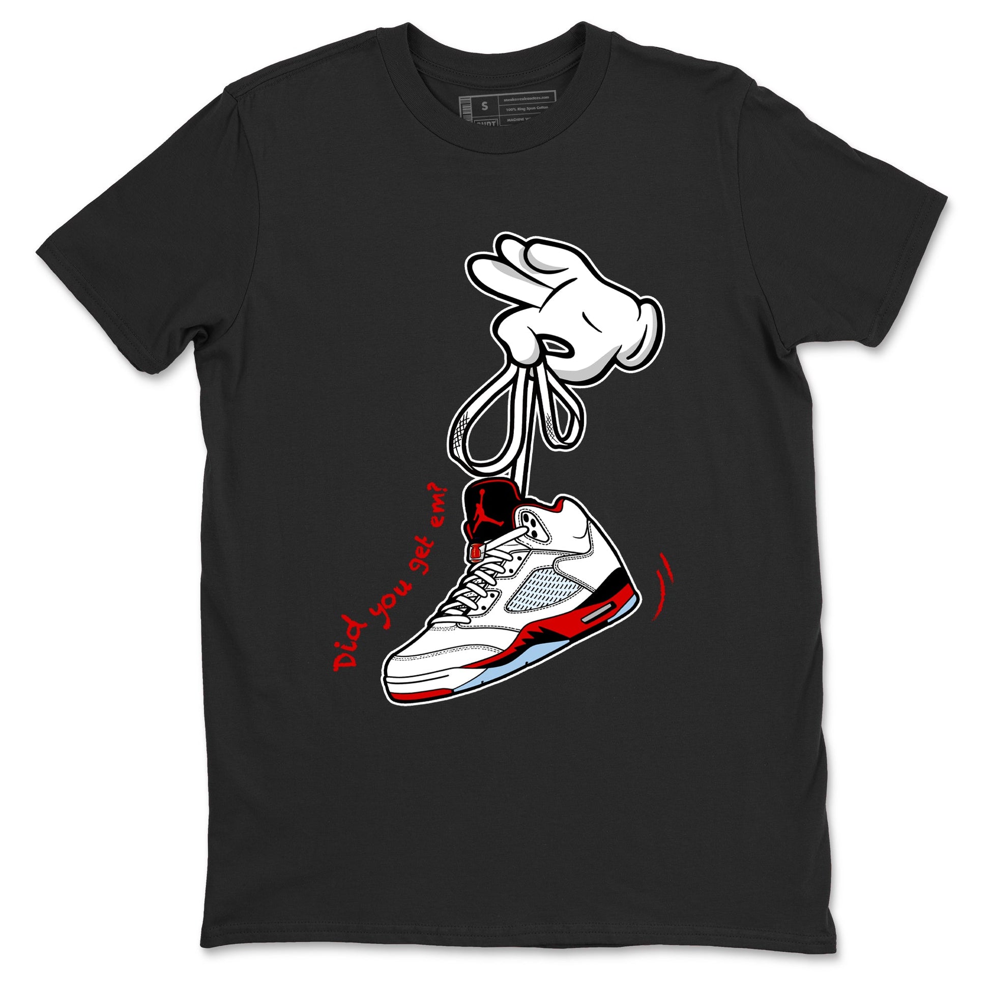 Sneaker match tees – Sneaker Tees To Match Air Jordan 5 Fire Red Shoes – Cartoon Hands Tee Black 2