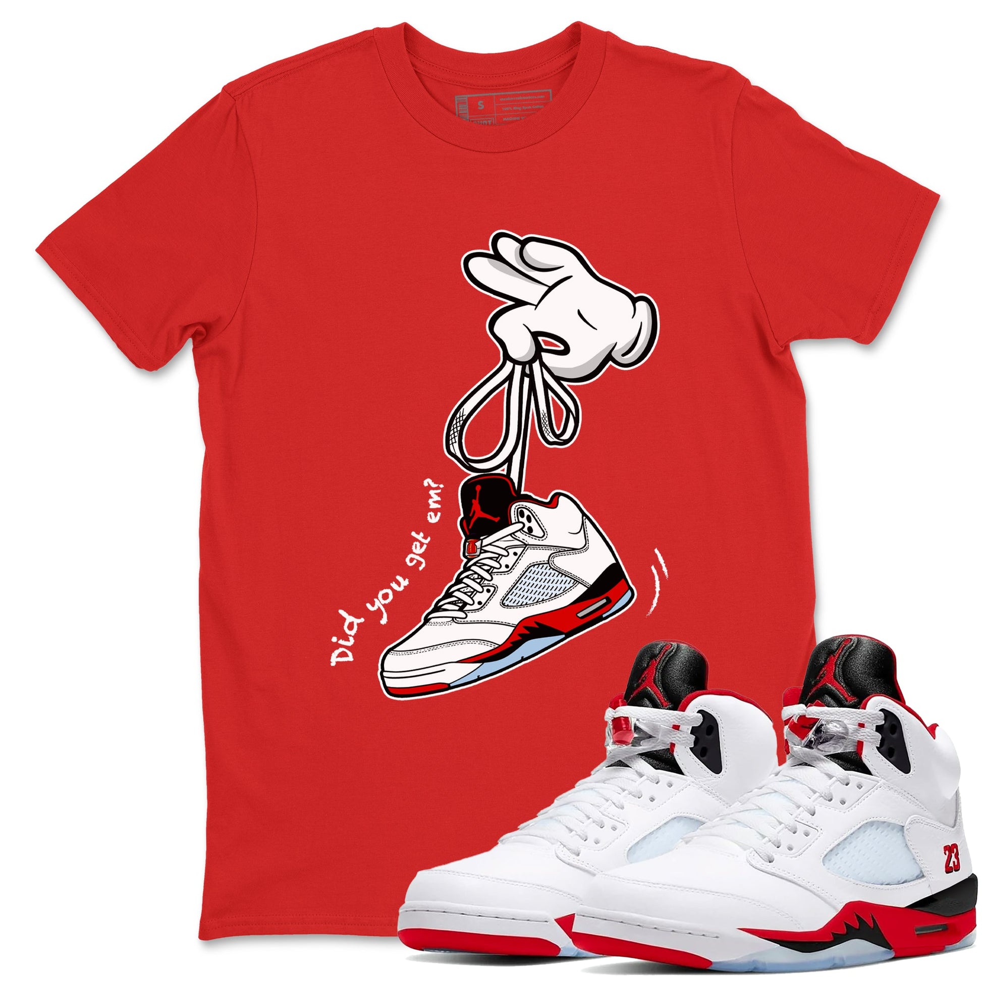 Sneaker match tees – Sneaker Tees To Match Air Jordan 5 Fire Red Shoes – Cartoon Hands Tee Red 1