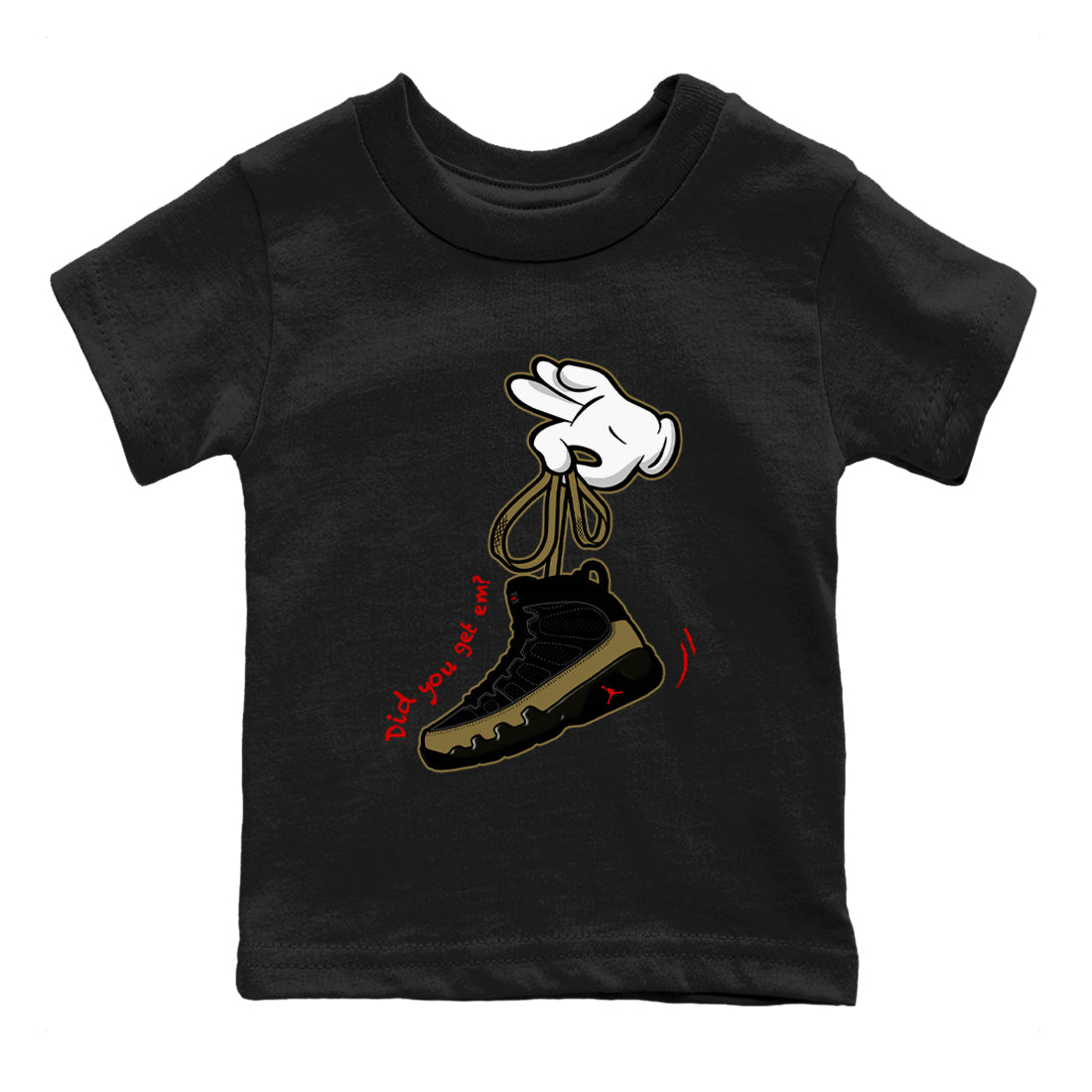 9s Olive shirts to match jordans Cartoon Hands sneaker match tees Air Jordan 9 Olive match shoes to clothes SNRT Sneaker Tees Youth Baby Black 2 tee