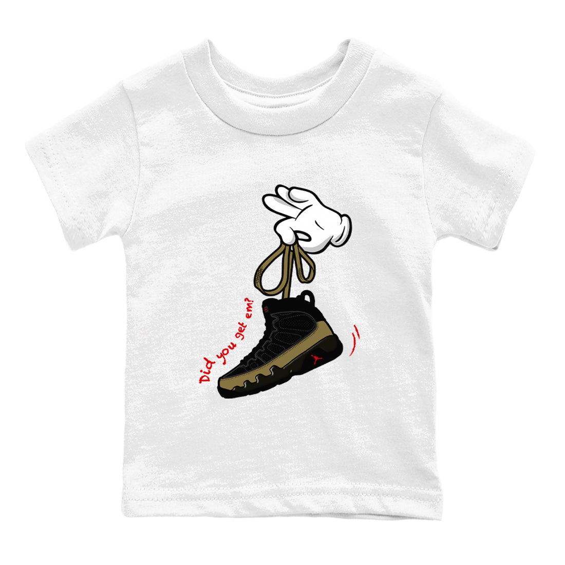 9s Olive shirts to match jordans Cartoon Hands sneaker match tees Air Jordan 9 Olive match shoes to clothes SNRT Sneaker Tees Youth Baby White 2 tee